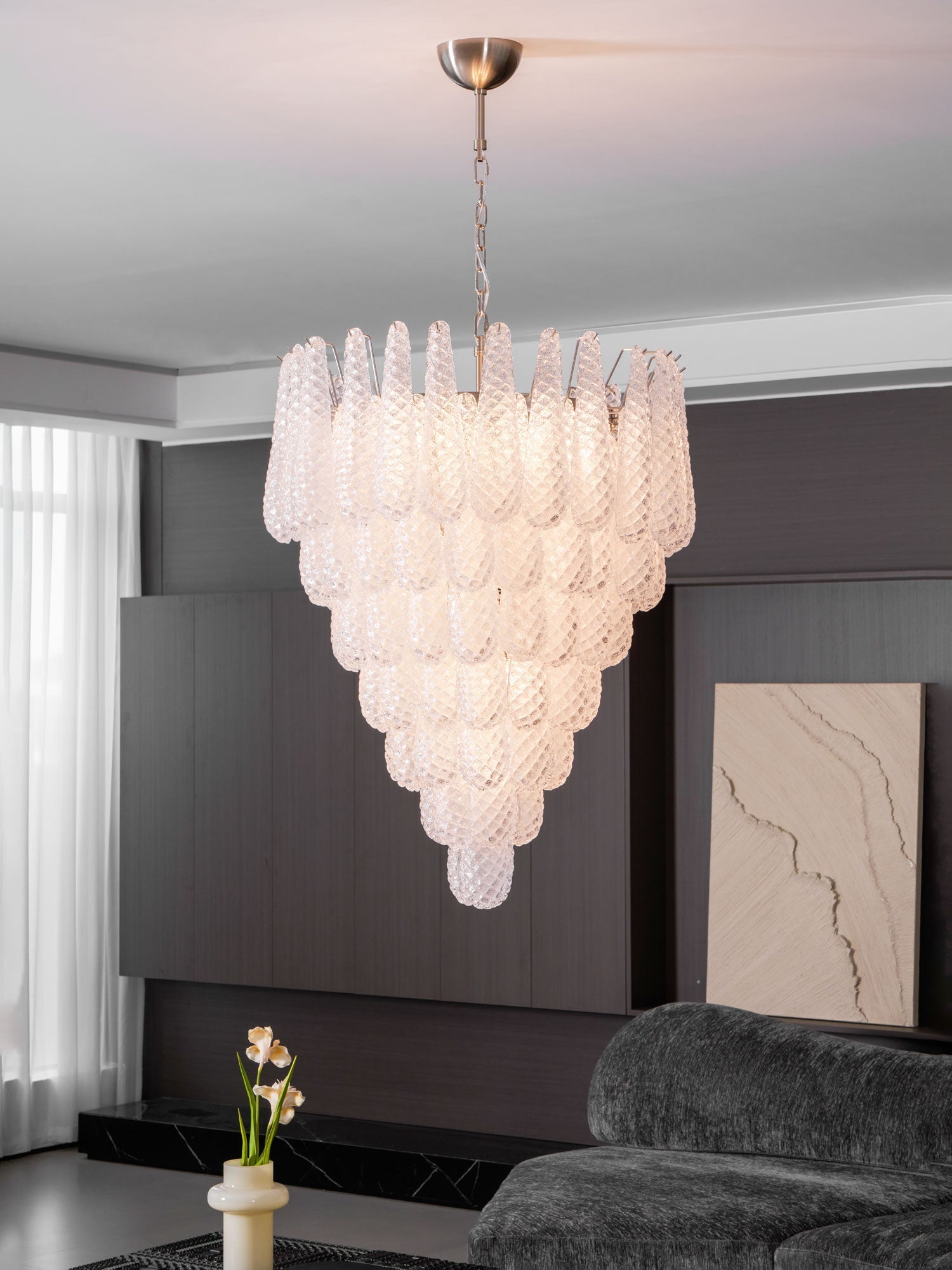 Aurora Chandelier Clear Droplets Murano Glass Waterfall Diamond