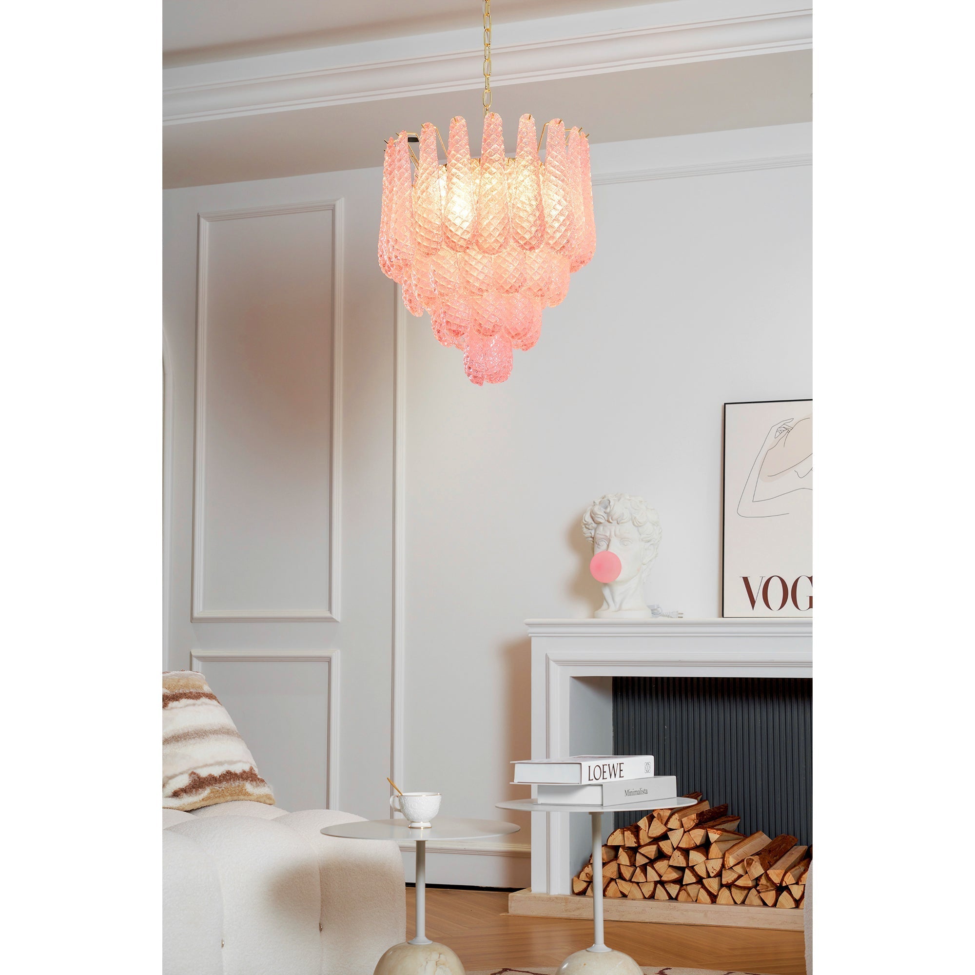 Aurora Chandelier Pink Droplet Murano Glass Diamond Pattern Waterfall
