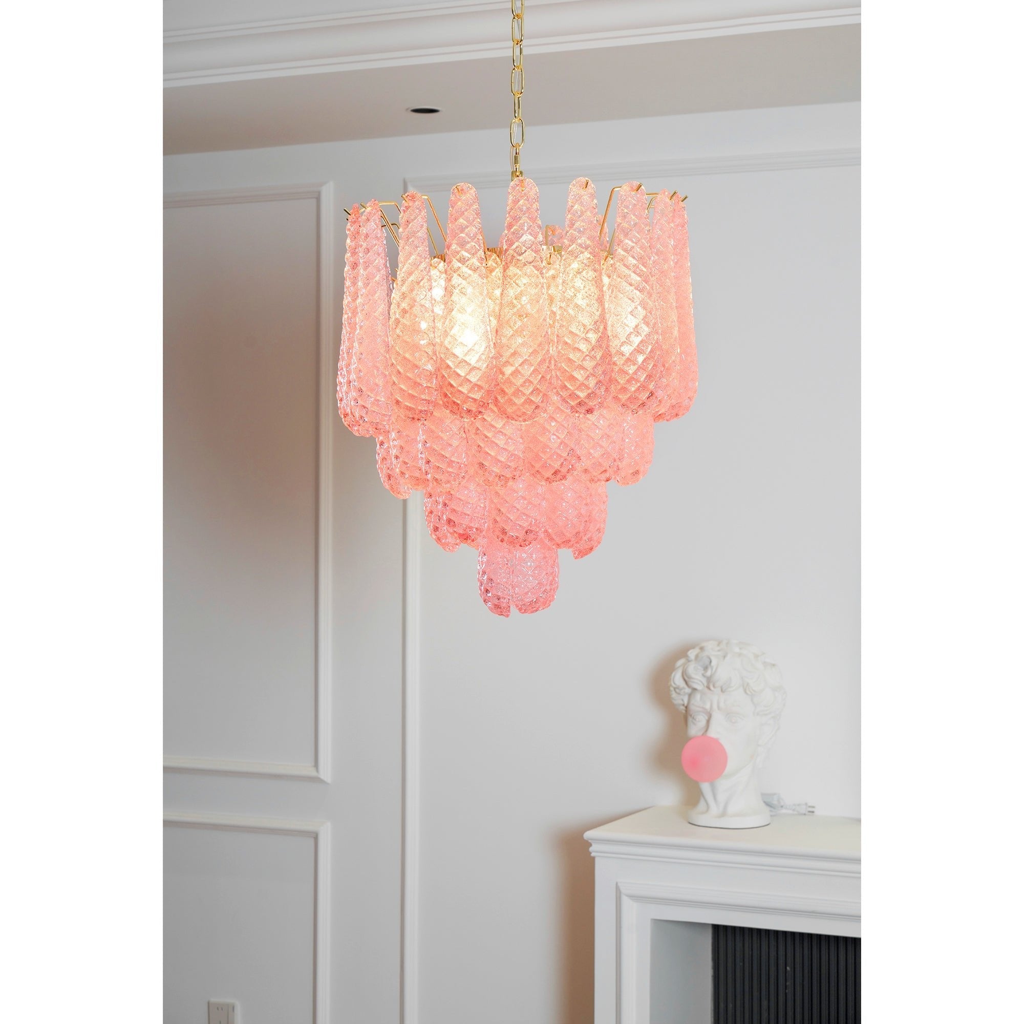 Aurora Chandelier Pink Droplet Murano Glass Diamond Pattern Waterfall