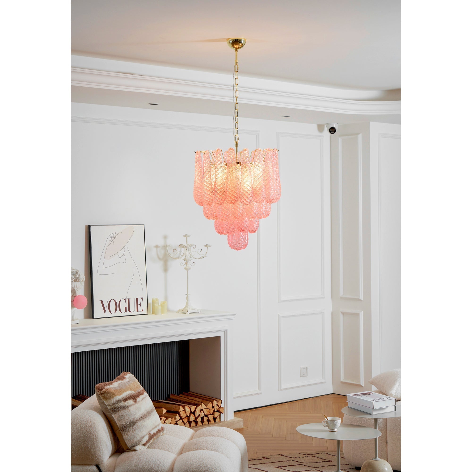 Aurora Chandelier Pink Droplet Murano Glass Diamond Pattern Waterfall