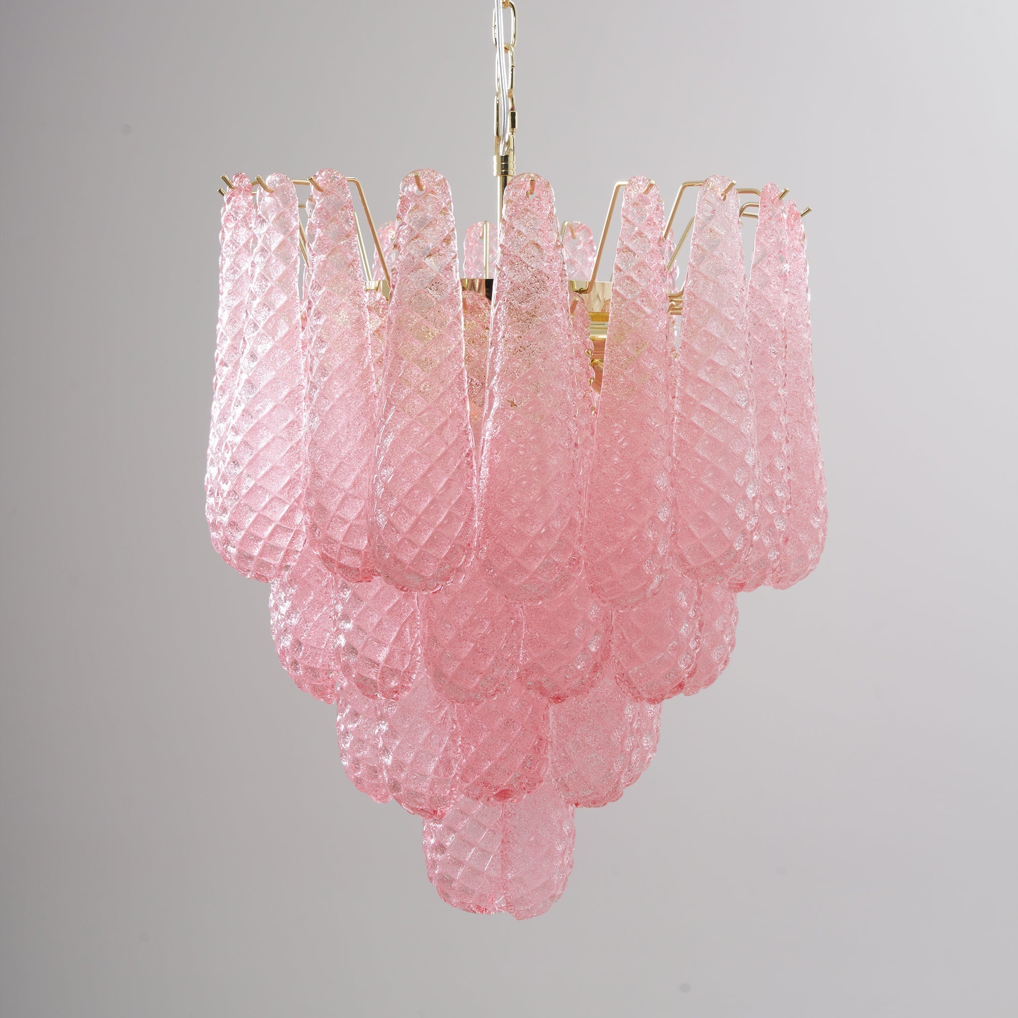 Aurora Chandelier Pink Droplet Murano Glass Diamond Pattern Waterfall