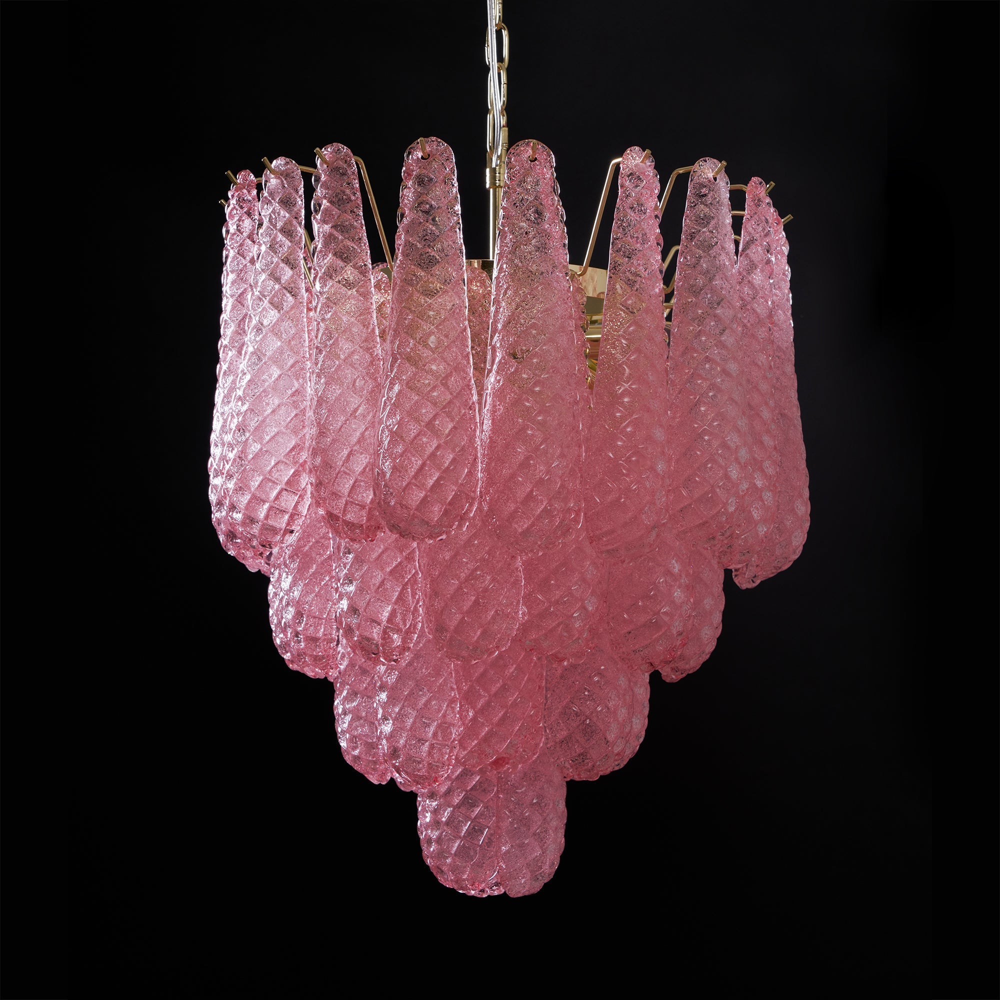 Aurora Chandelier Pink Droplet Murano Glass Diamond Pattern Waterfall