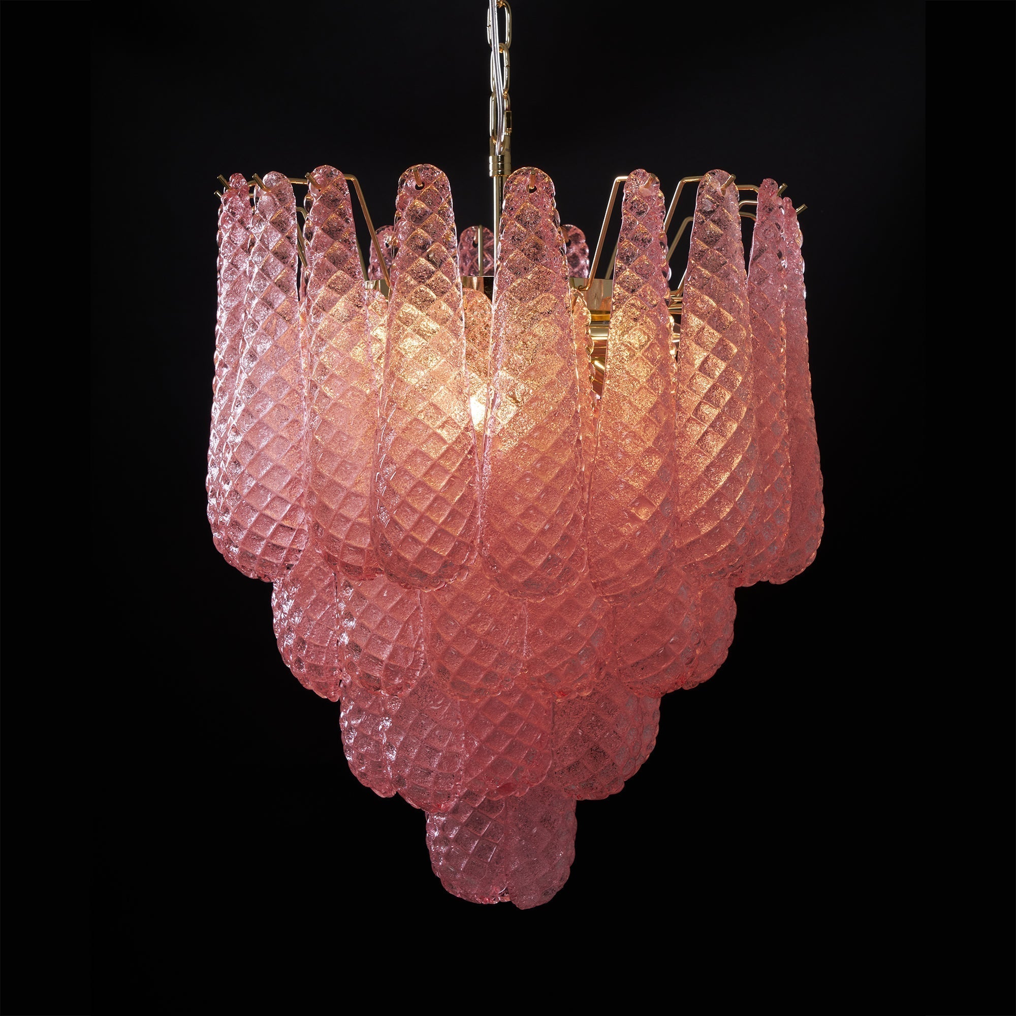 Aurora Chandelier Pink Droplet Murano Glass Diamond Pattern Waterfall