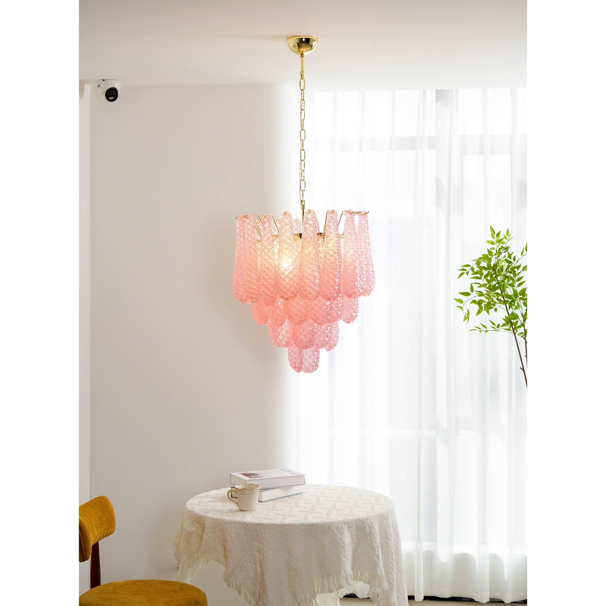 Aurora Chandelier Pink Droplet Murano Glass Diamond Pattern Waterfall