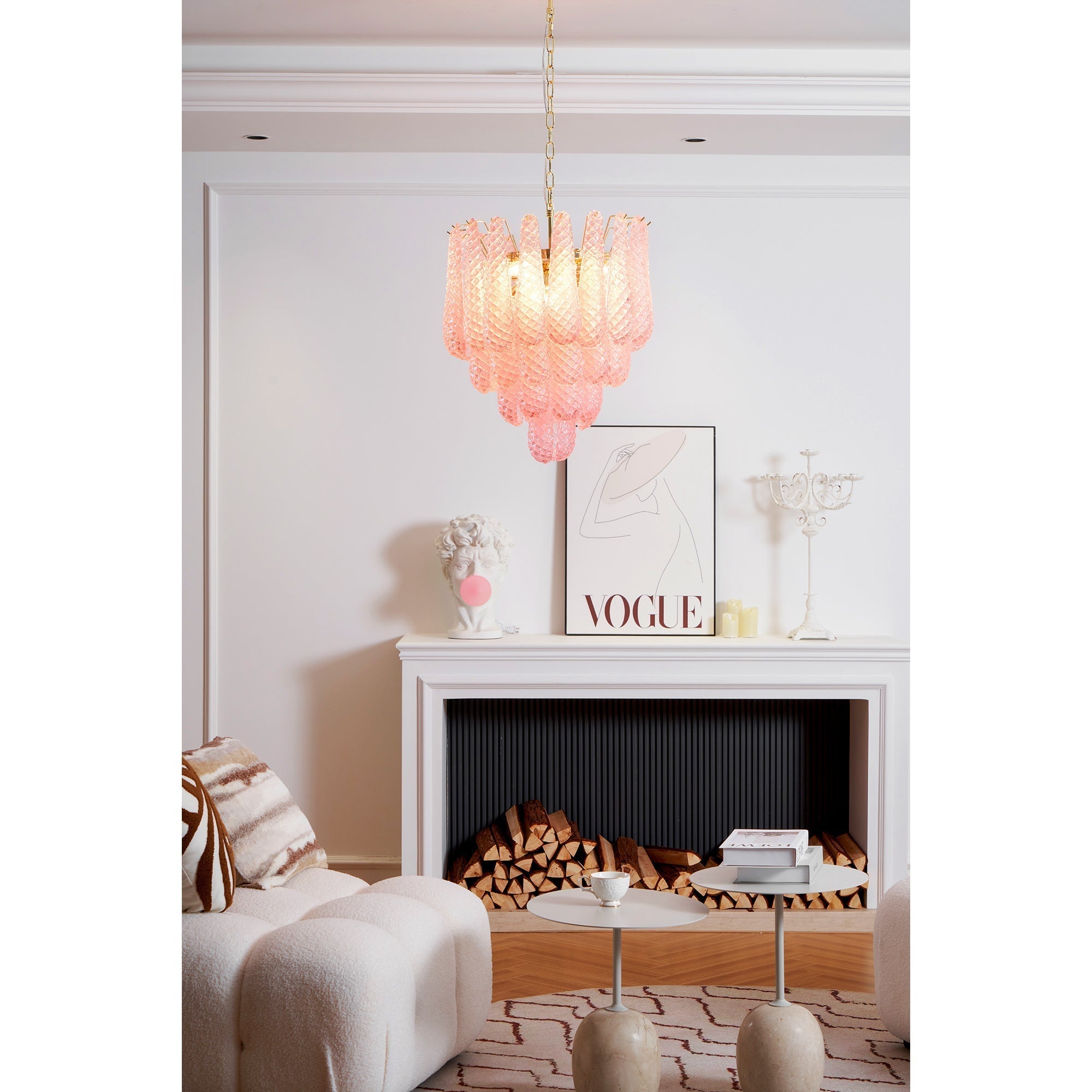 Aurora Chandelier Pink Droplet Murano Glass Diamond Pattern Waterfall