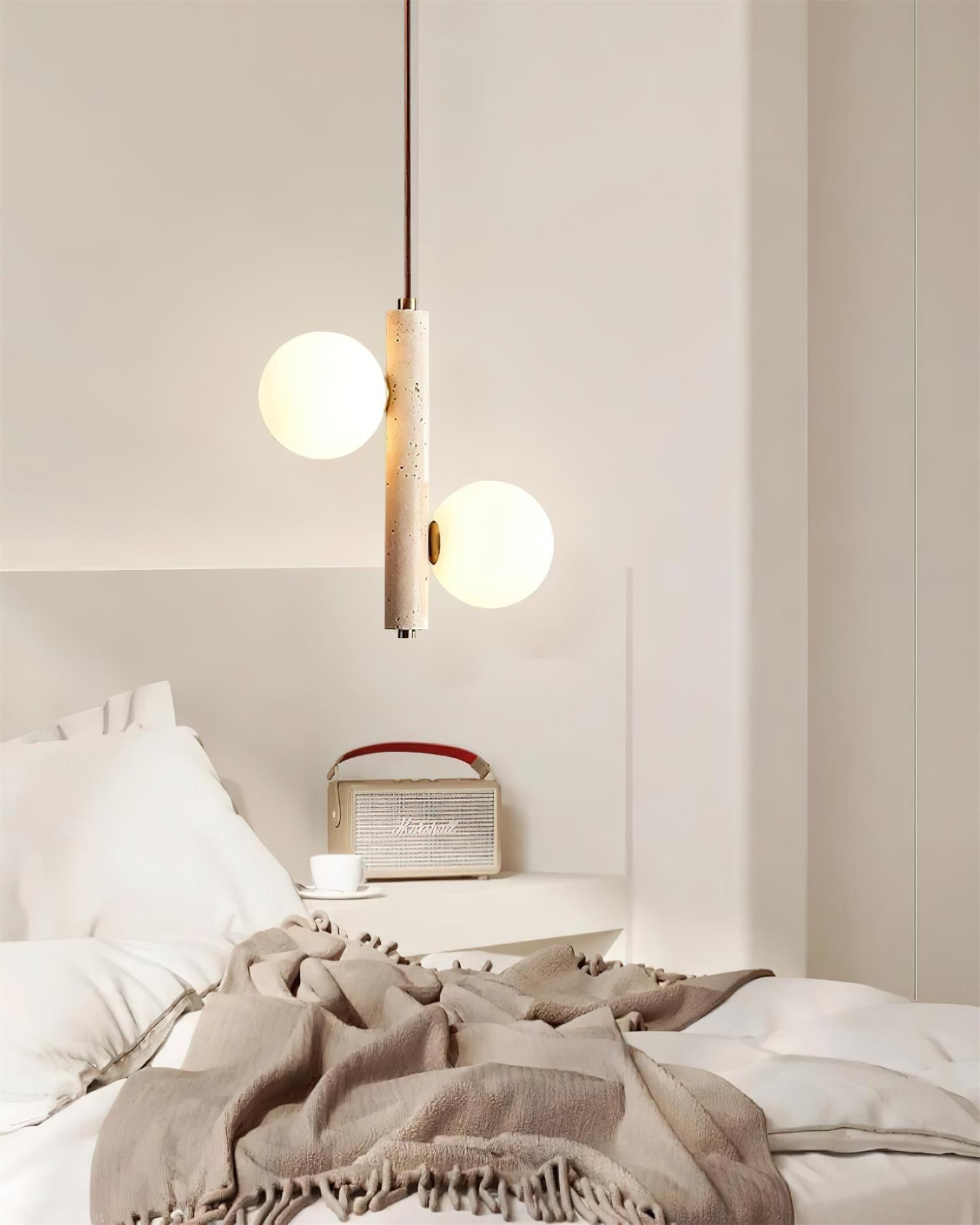 Orbitra Vertical Pendant Lamp Travertine & Glass - Neutralighting