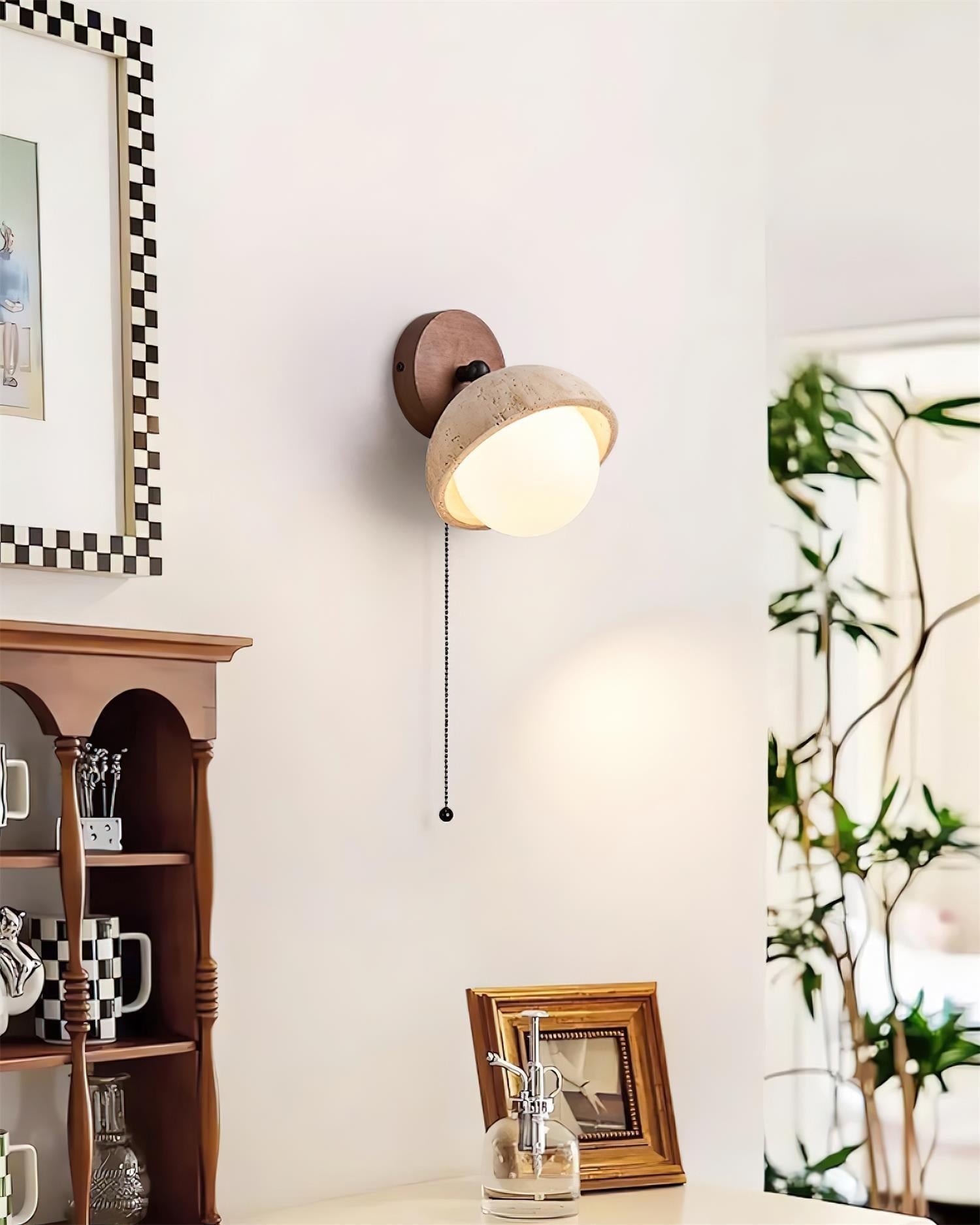 Wall Lamp Travertine and Wood Minimalist Soft Glow Modern Accent - Neutralighting