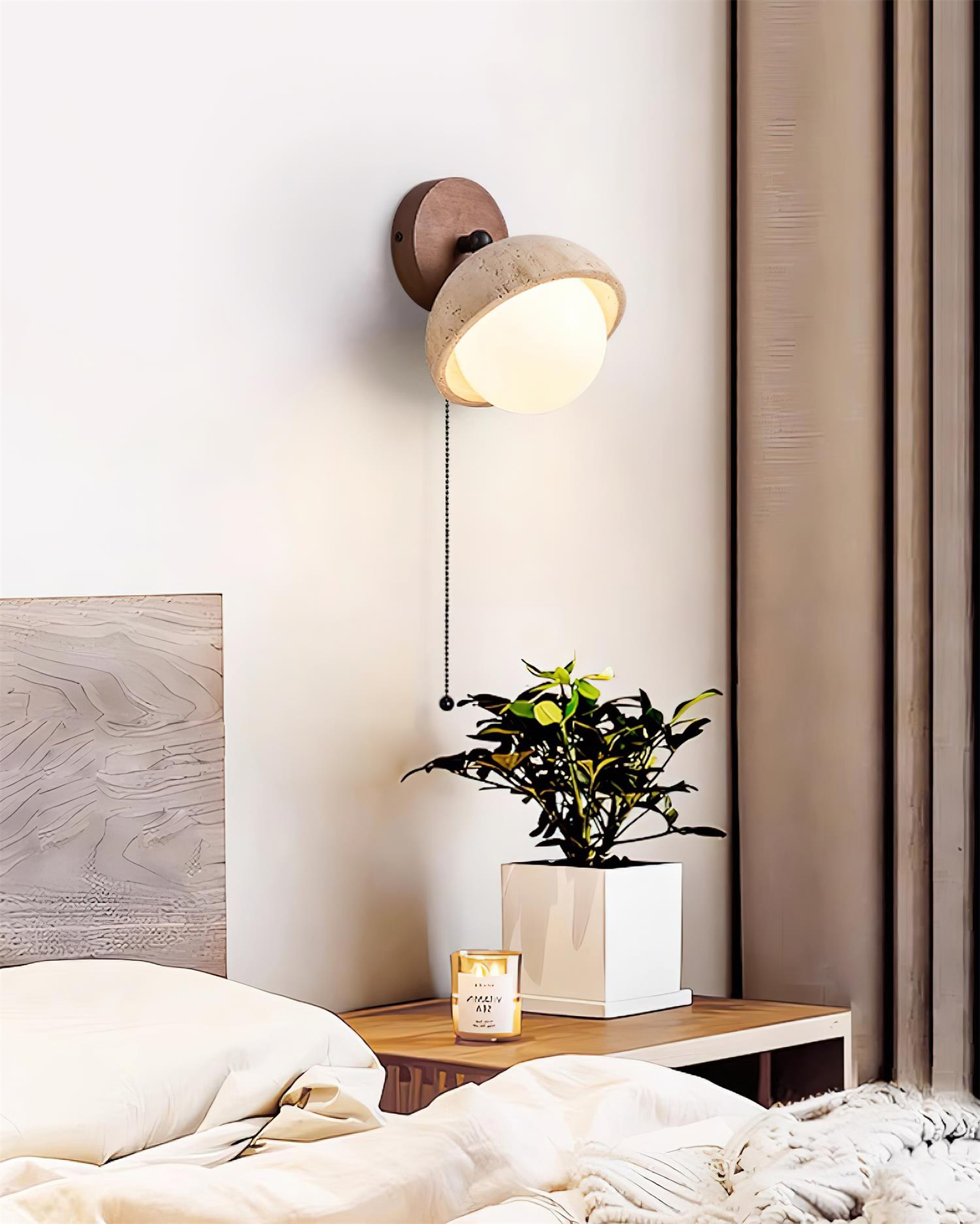 Wall Lamp Travertine and Wood Minimalist Soft Glow Modern Accent - Neutralighting