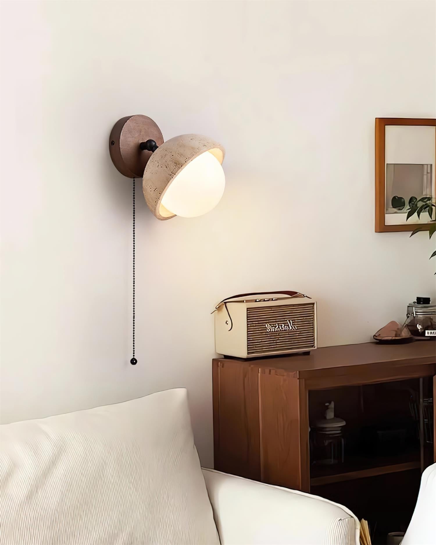 Wall Lamp Travertine and Wood Minimalist Soft Glow Modern Accent - Neutralighting