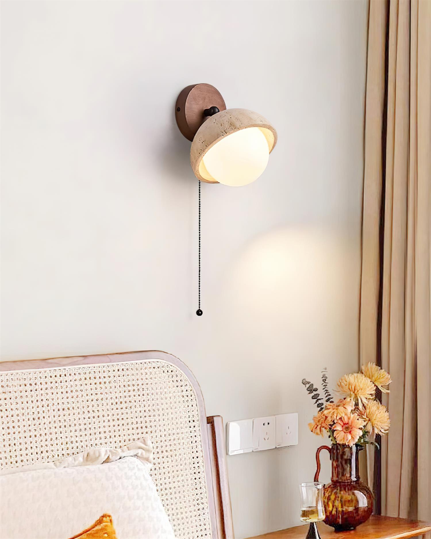 Wall Lamp Travertine and Wood Minimalist Soft Glow Modern Accent - Neutralighting