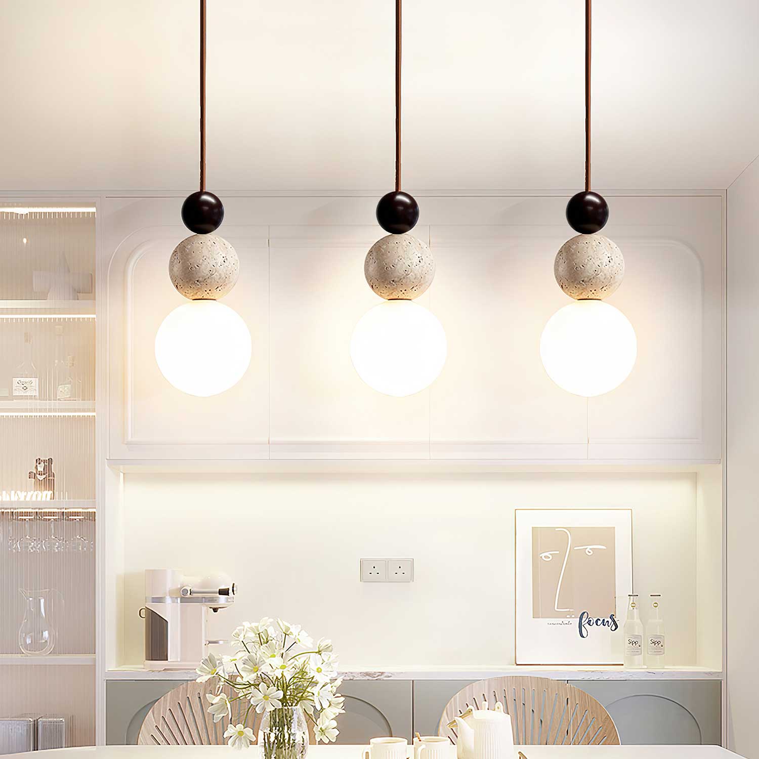 Ullaeia Sphere-Cluster Travertine Pendant Light - Neutralighting