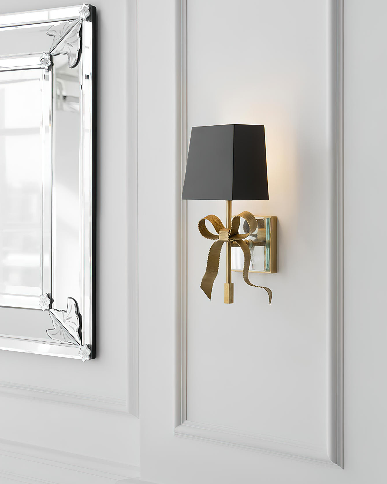 Ribelle Black Shade Wall Sconce with Gold Bow Accent - Neutralighting