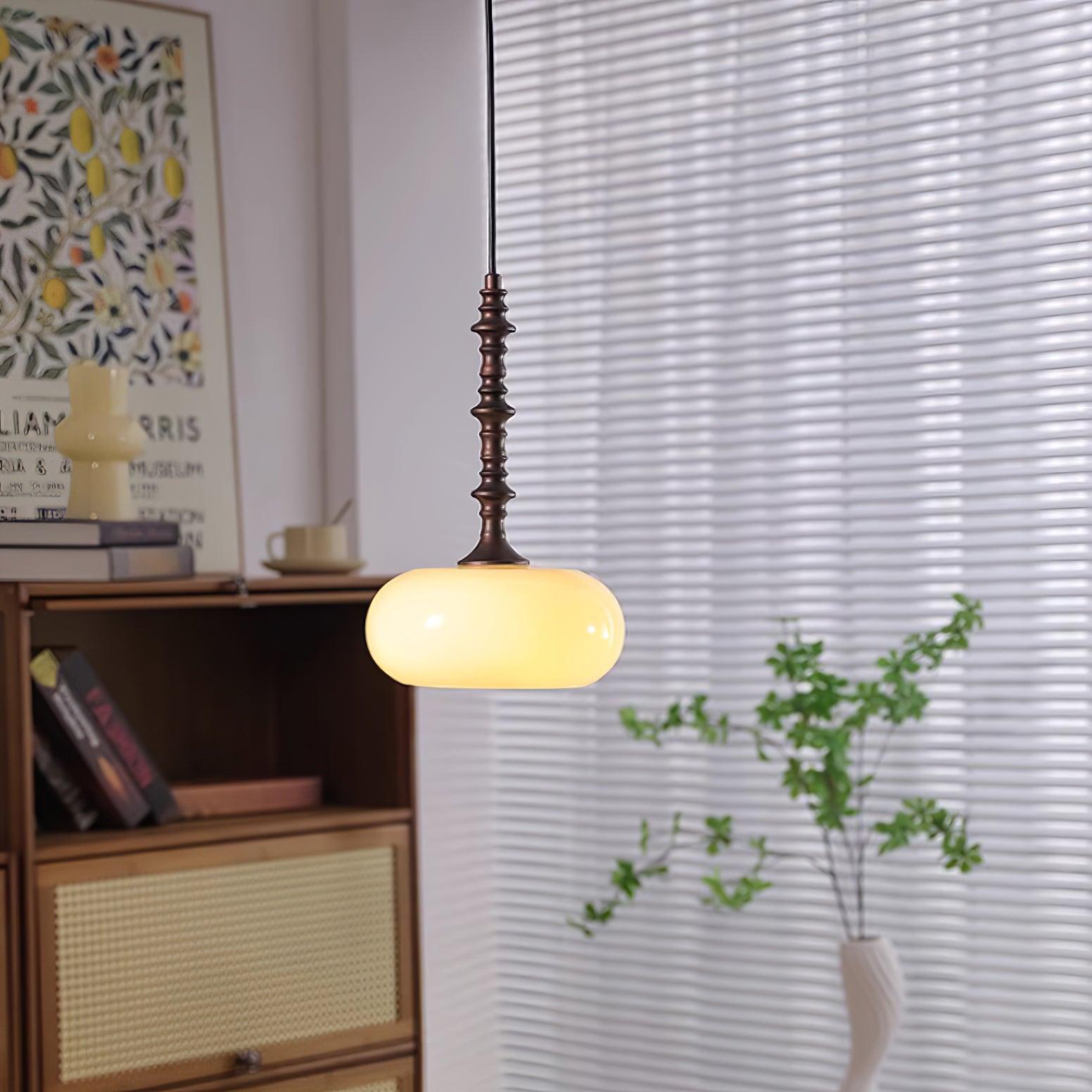 Pendant Lamp White Glass Shade Brown Vintage - Neutralighting