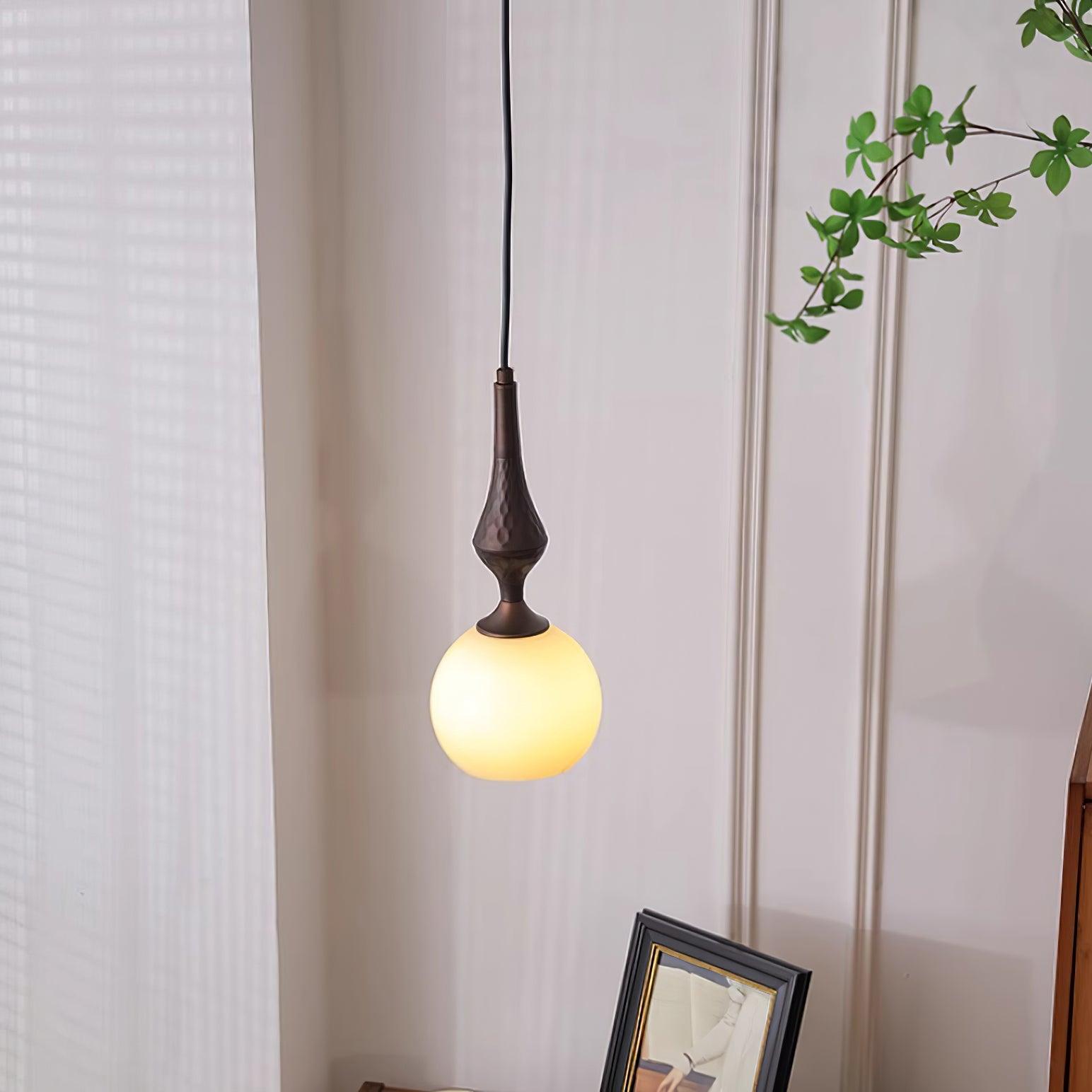 Pendant Lamp White Glass Shade Brown Vintage - Neutralighting