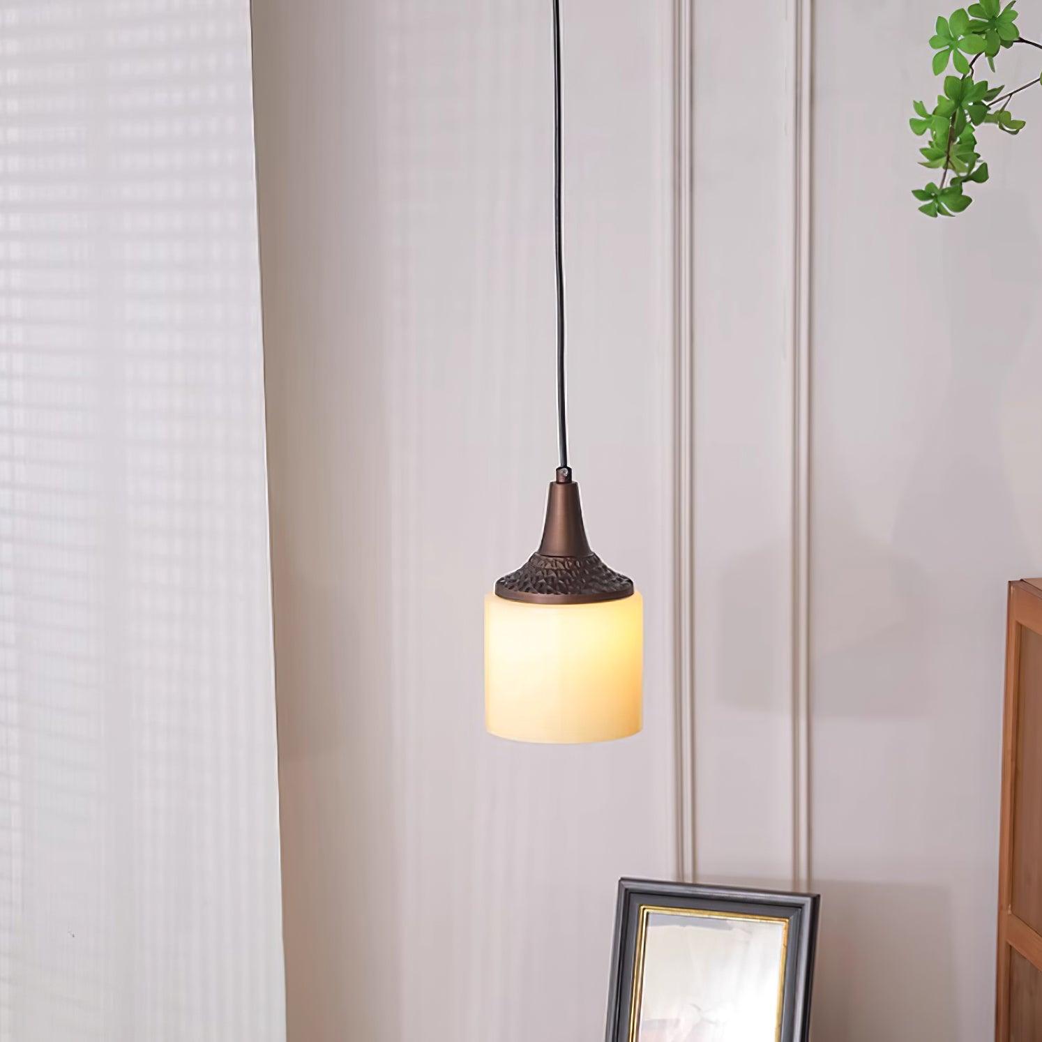 Pendant Lamp White Glass Shade Brown Vintage - Neutralighting