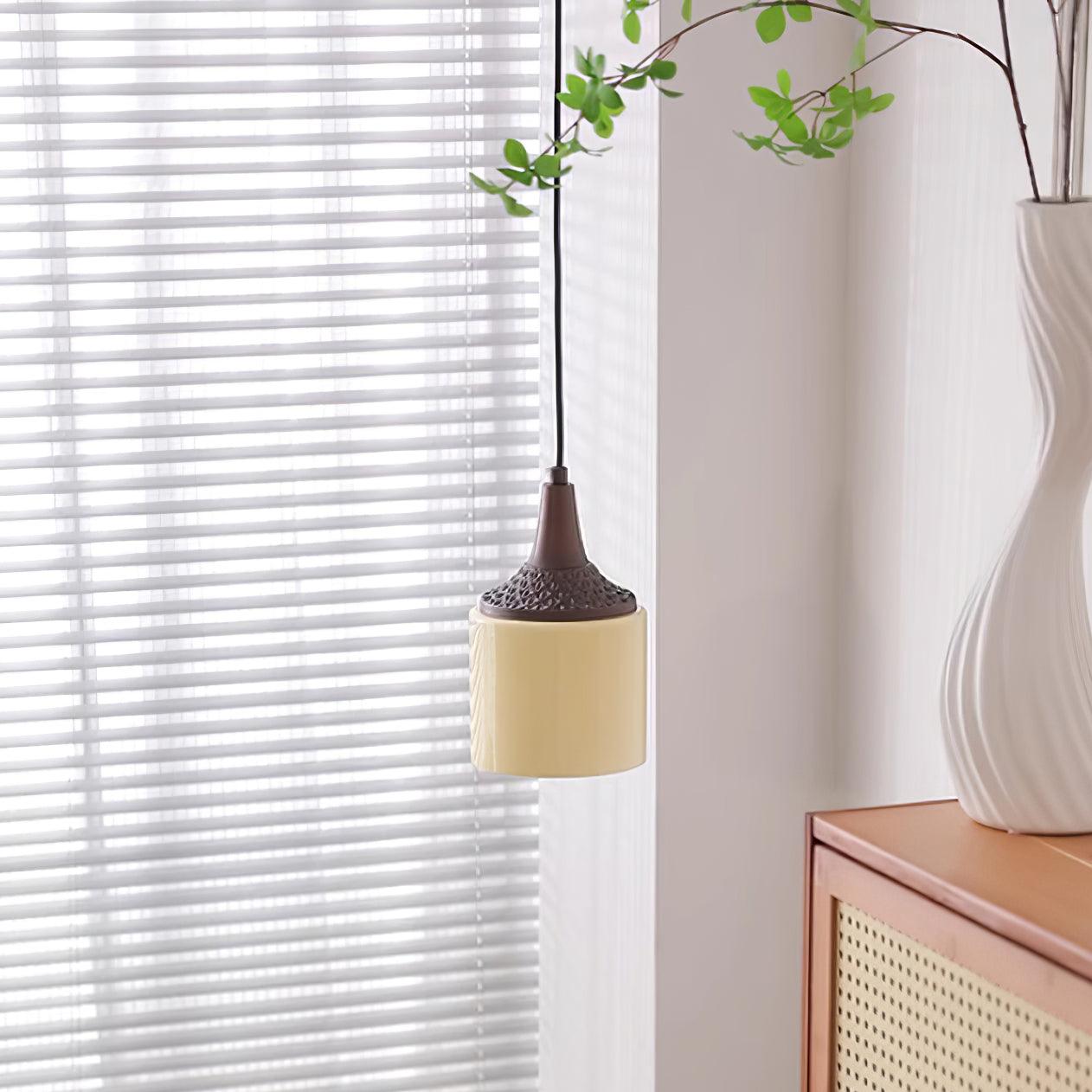 Pendant Lamp White Glass Shade Brown Vintage - Neutralighting