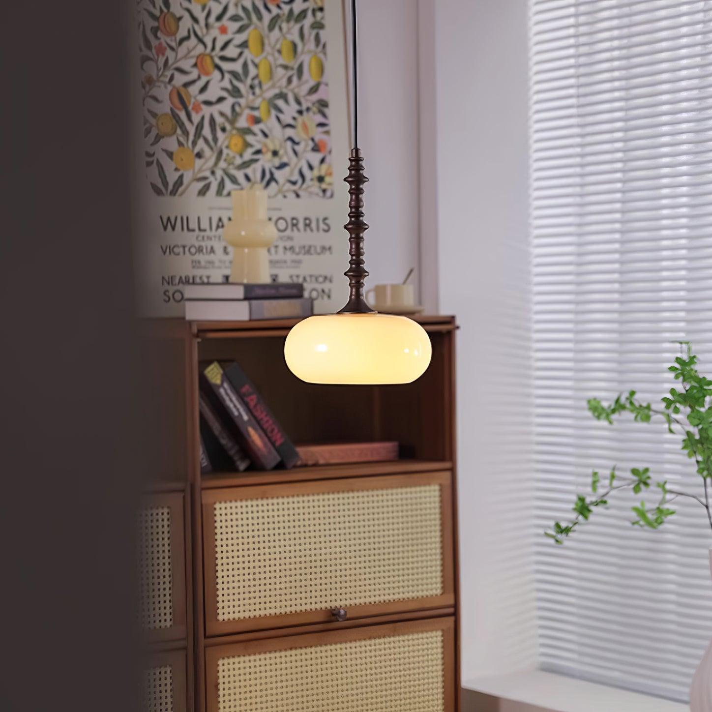 Pendant Lamp White Glass Shade Brown Vintage - Neutralighting