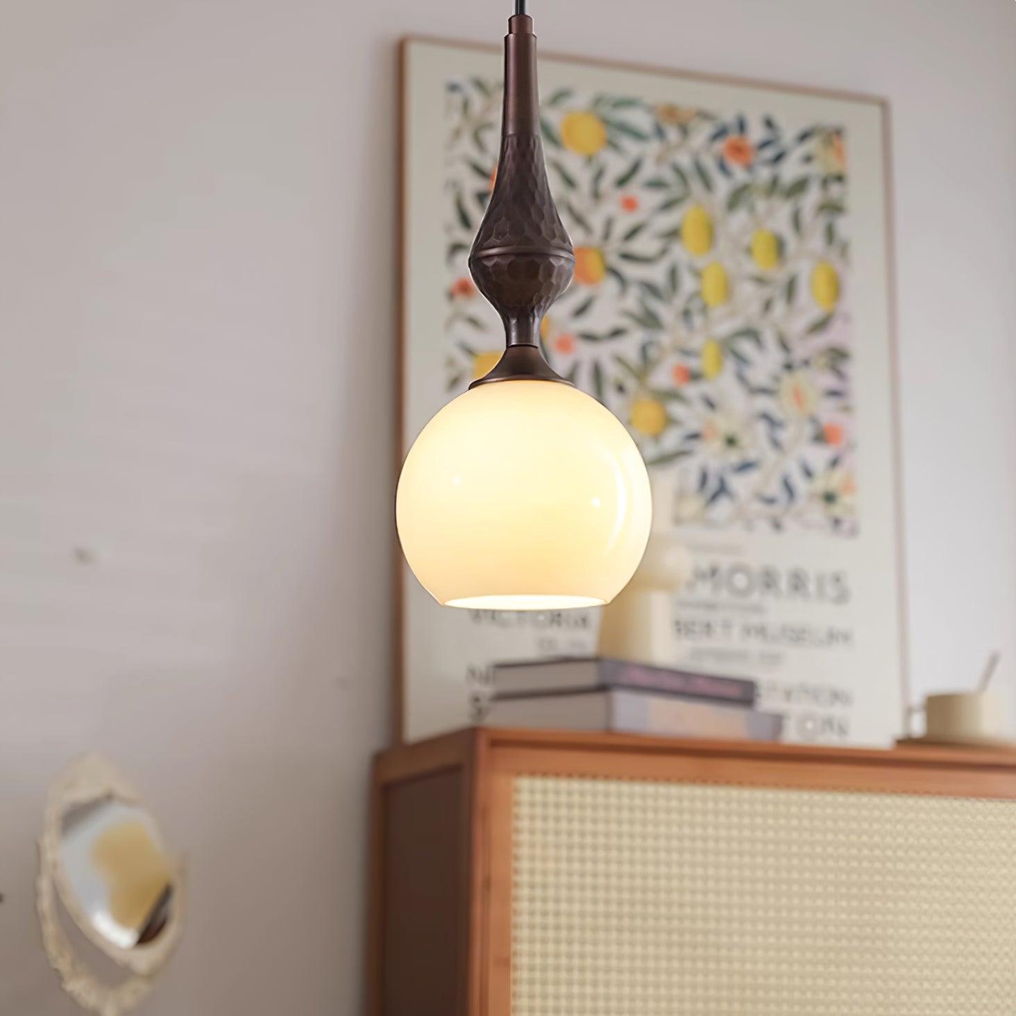 Pendant Lamp White Glass Shade Brown Vintage - Neutralighting