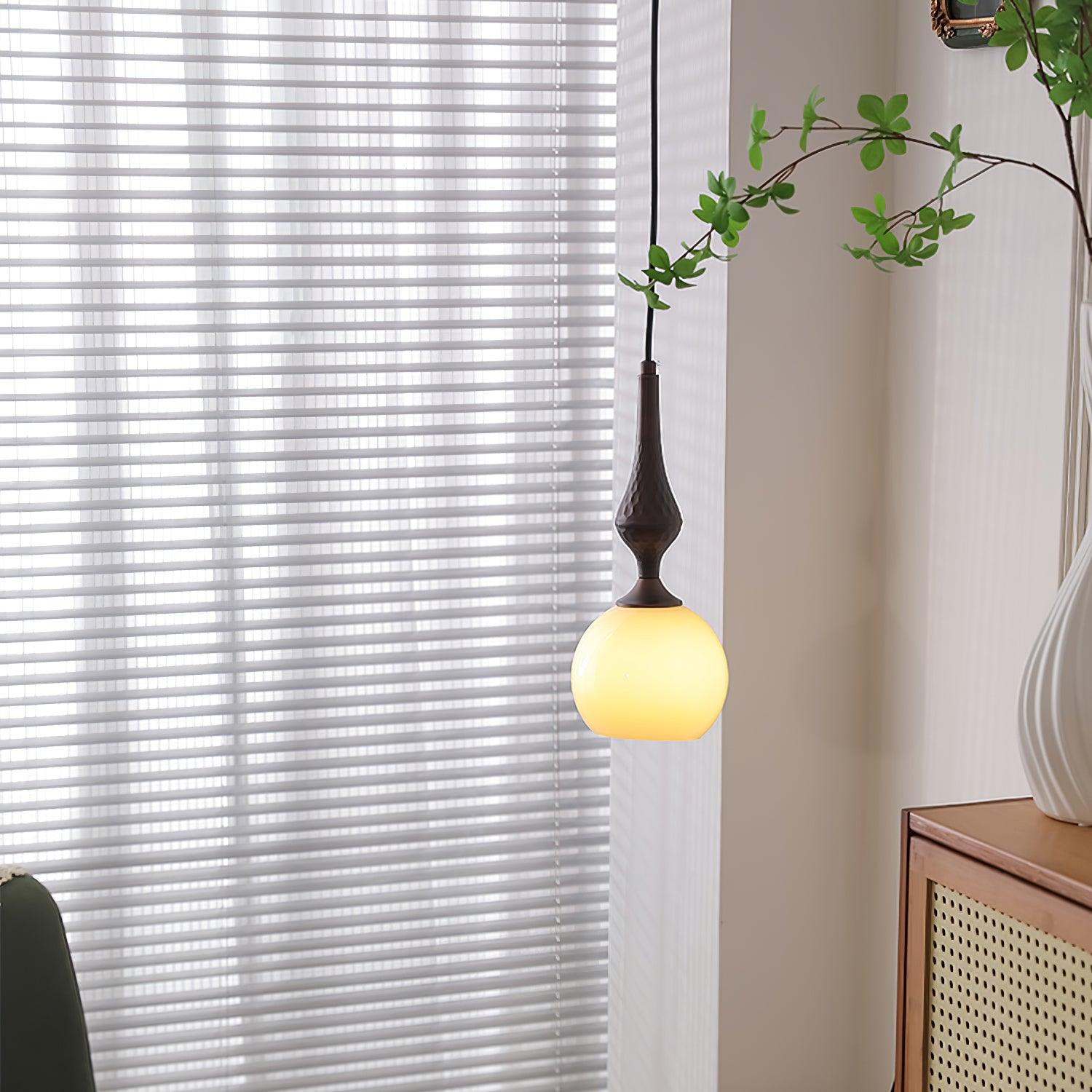 Pendant Lamp White Glass Shade Brown Vintage - Neutralighting