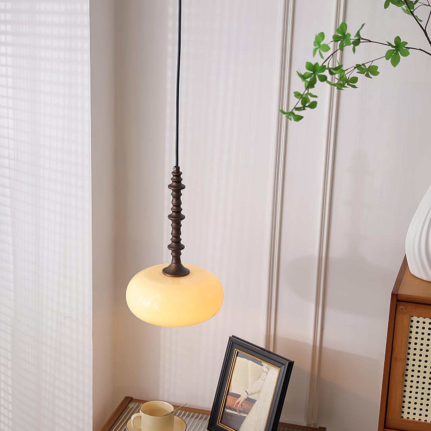 Pendant Lamp White Glass Shade Brown Vintage - Neutralighting