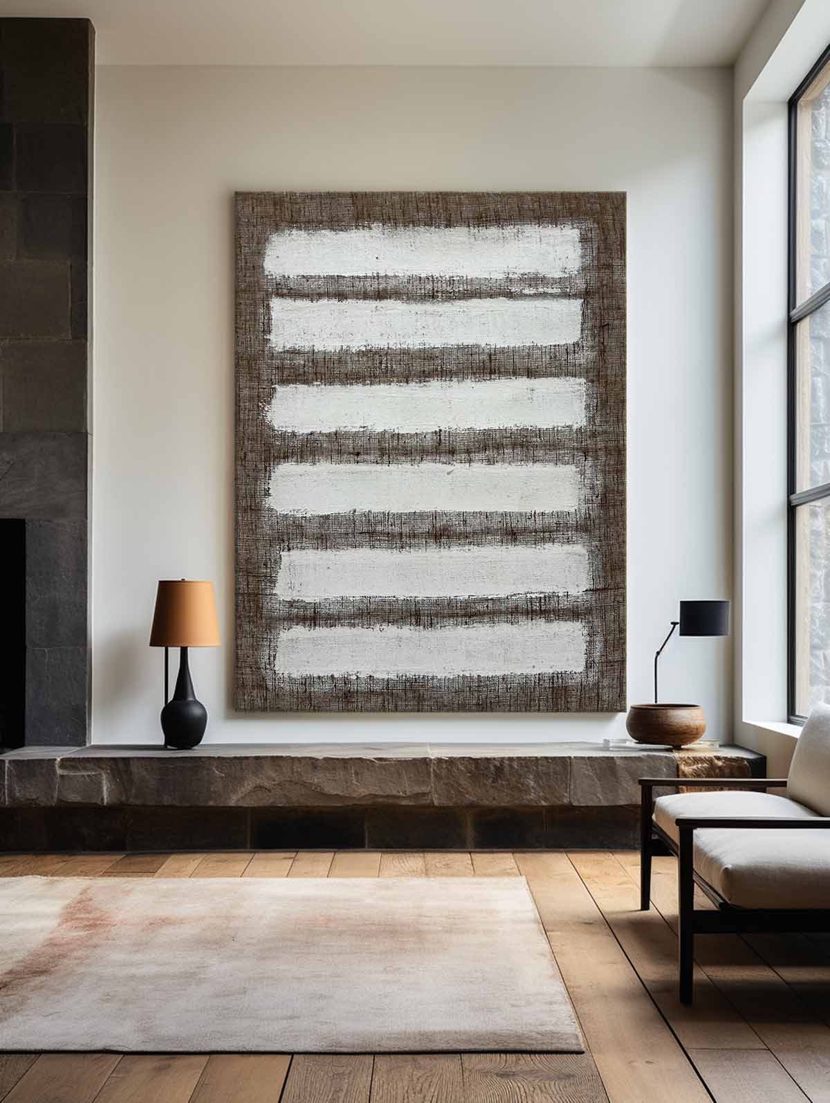 Abstract White Brown Stripes Oil Painting