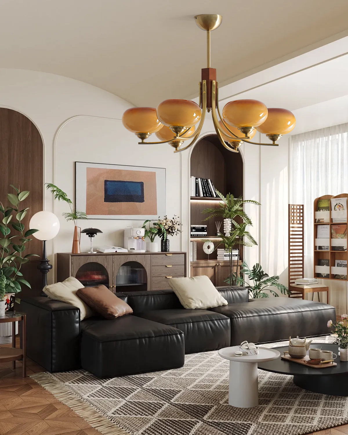 Auralyn 6-Light Amber Glass Globe Chandelier - Neutralighting
