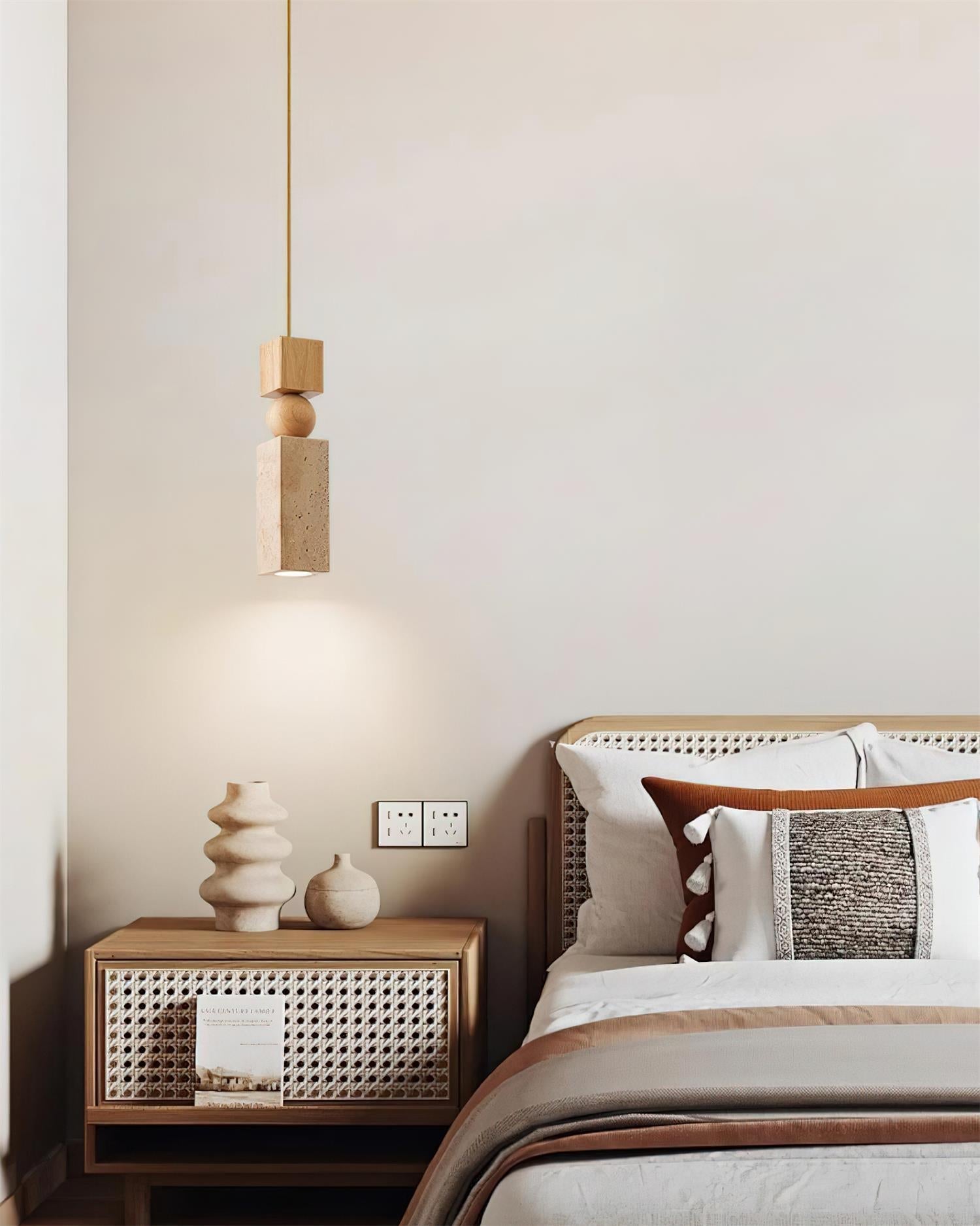 Pendant Light Geometric Wood Travertine Minimalist Nordic Hanging - Neutralighting