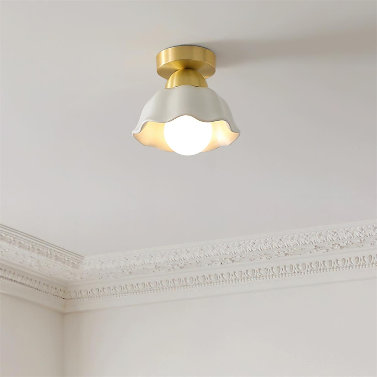 Opila Gold & White Semi Flush Ceiling Light - Neutralighting