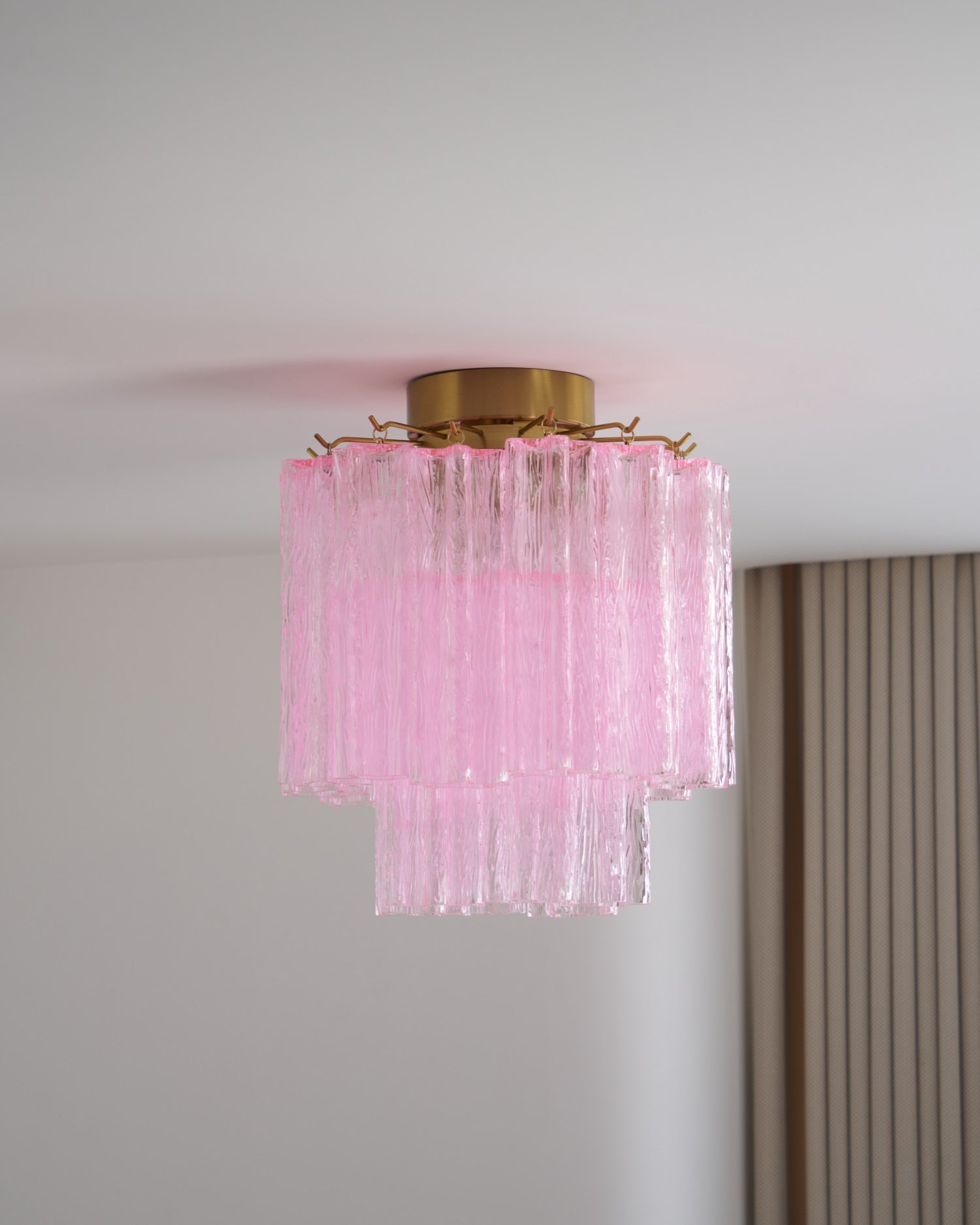 Aurora Ceiling Lamp Pink Murano Glass Tiered Modern Flush