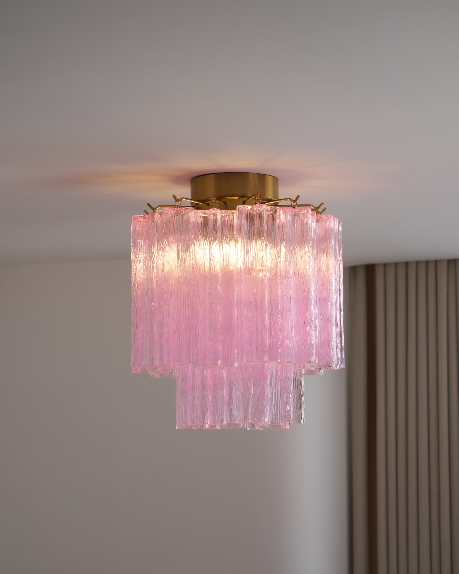 Aurora Ceiling Lamp Pink Murano Glass Tiered Modern Flush