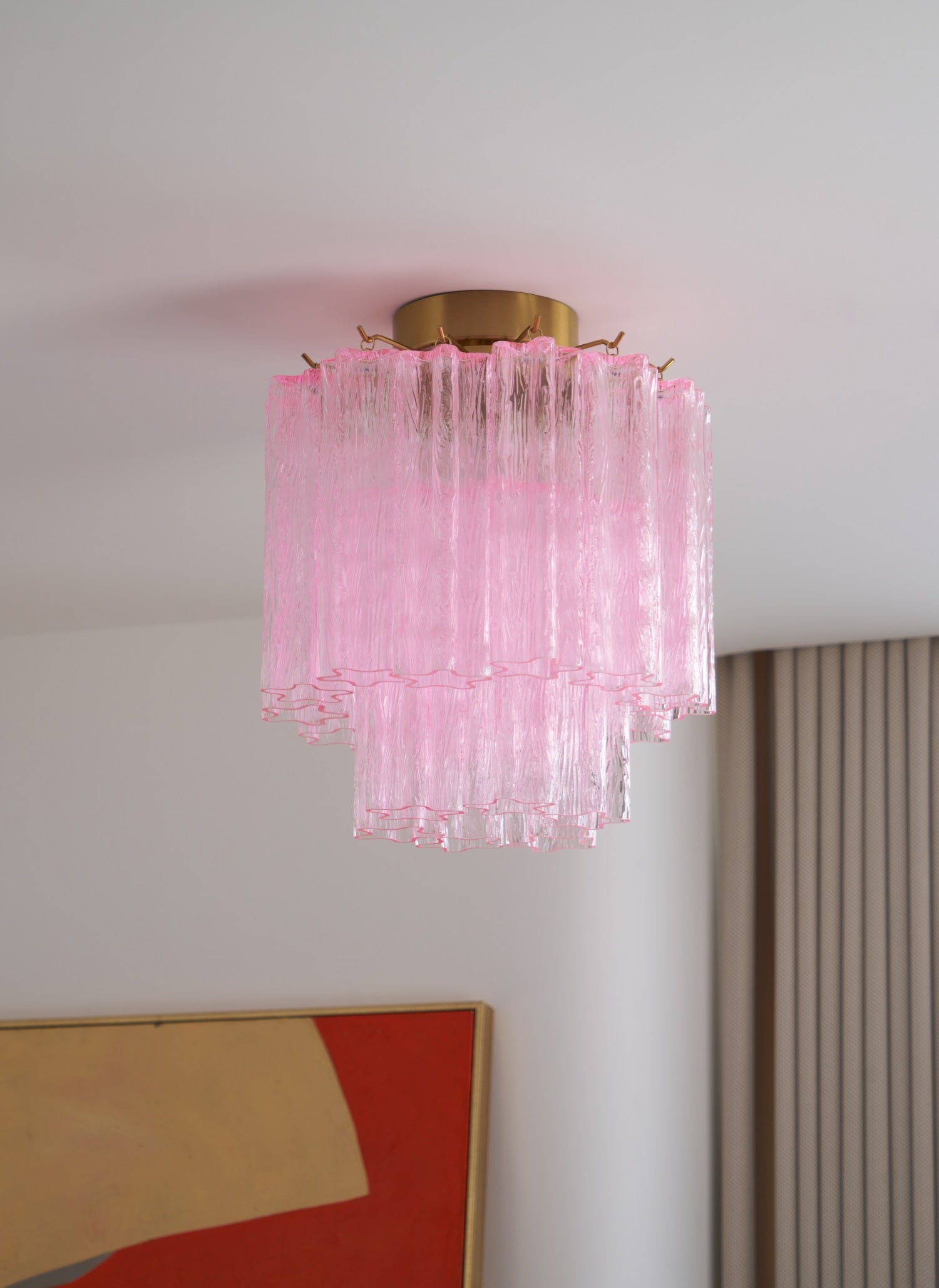 Aurora Ceiling Lamp Pink Murano Glass Tiered Modern Flush