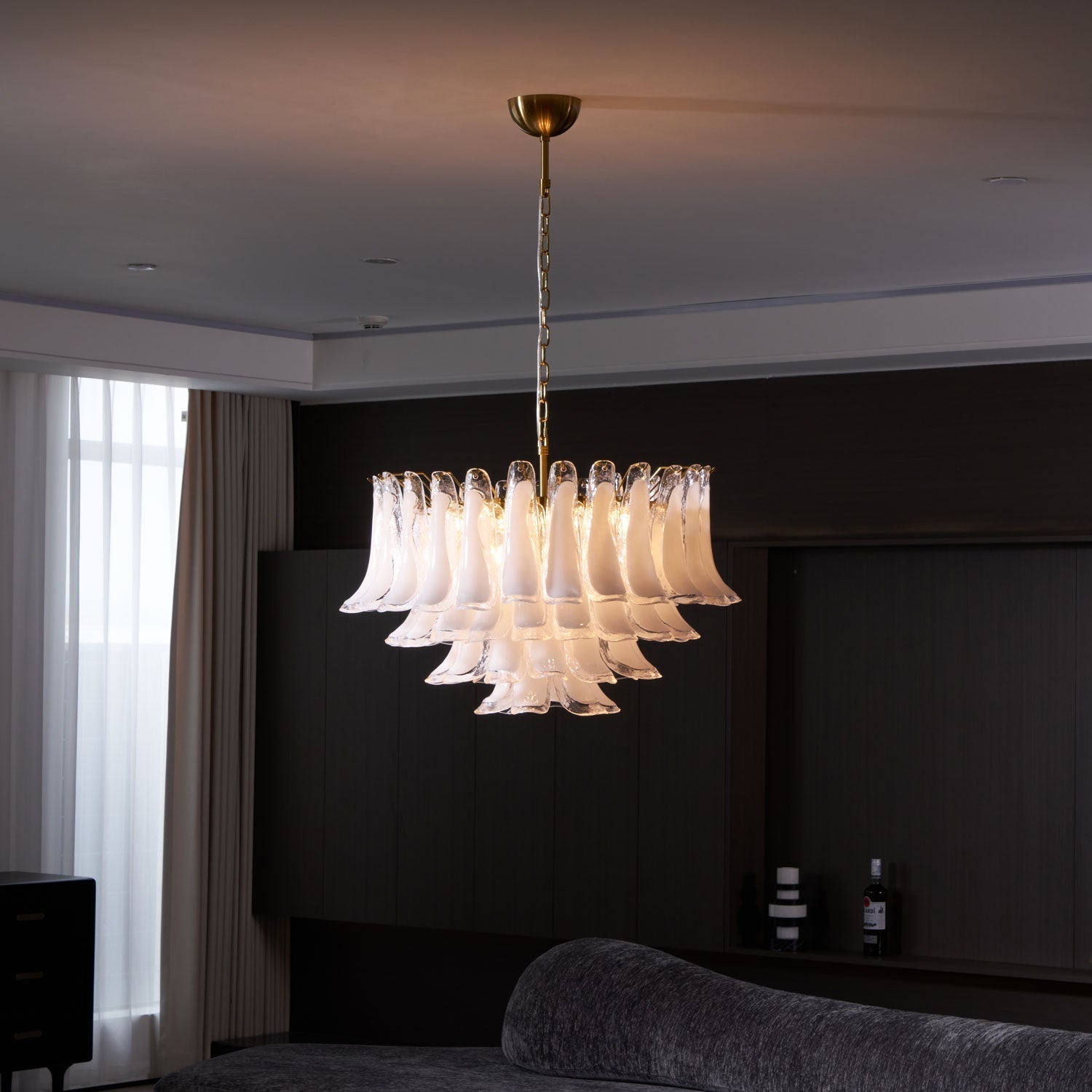 Aurora Chandelier Pink Glass Leaf Layered Floral Glamour - Neutralighting