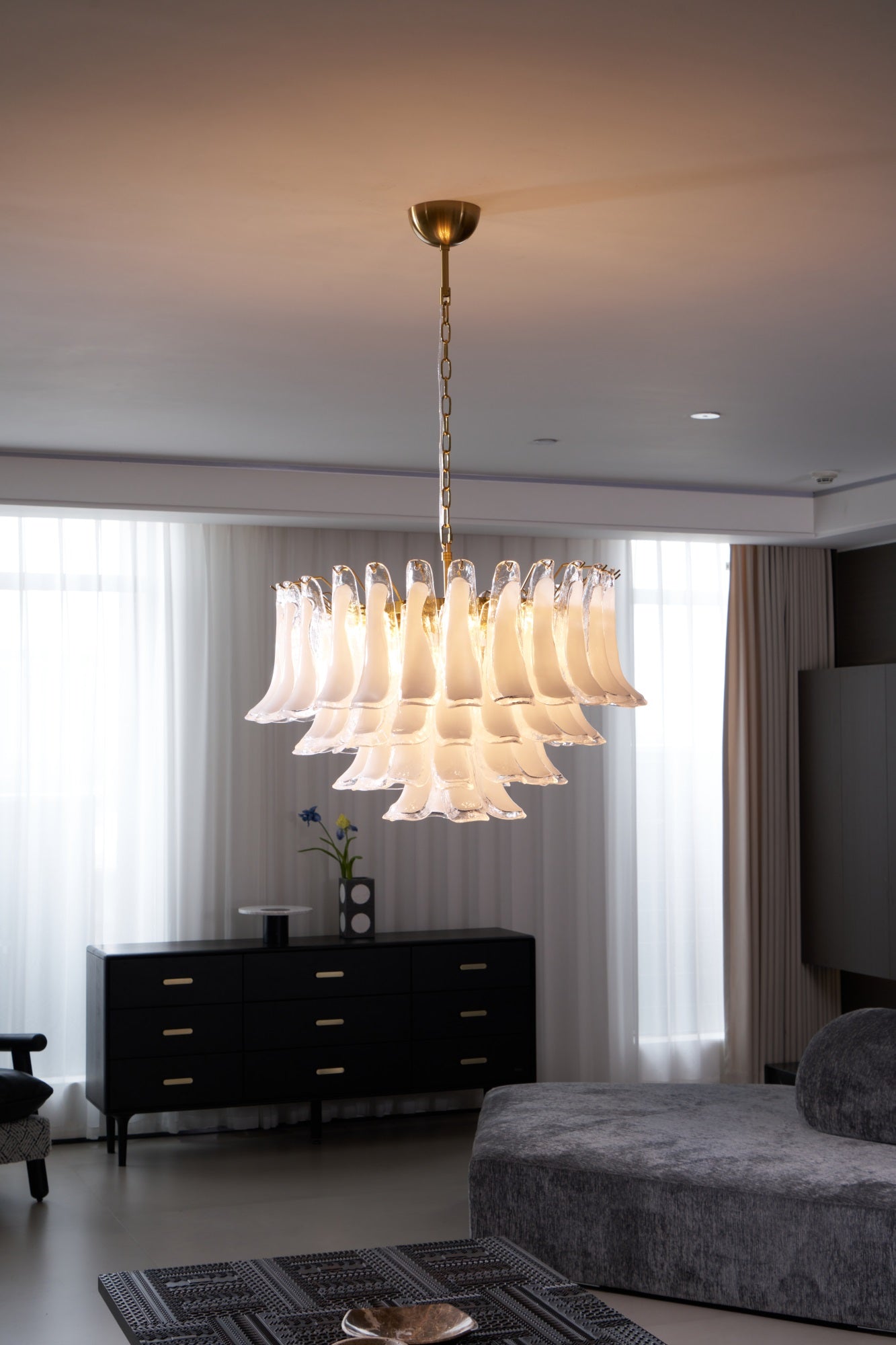 Aurora Chandelier Pink Glass Leaf Layered Floral Glamour - Neutralighting