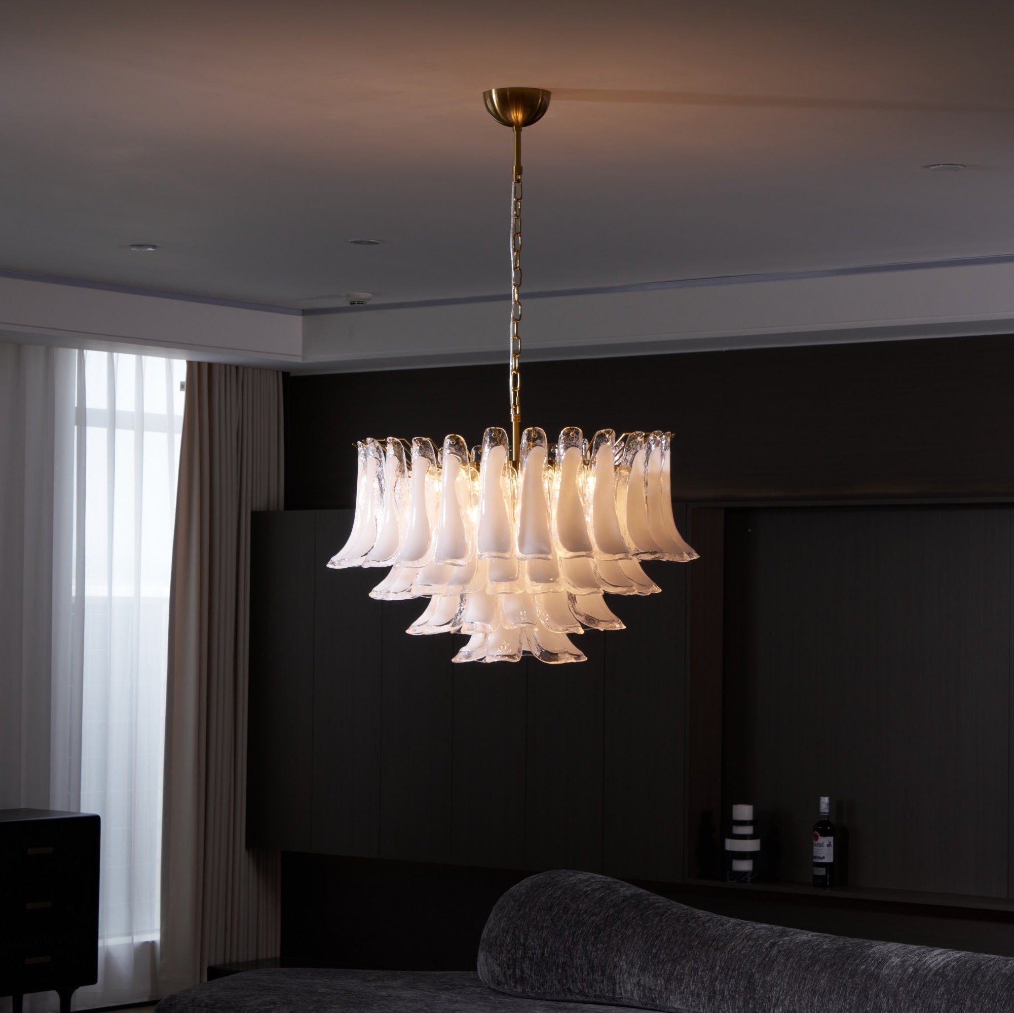 Aurora Chandelier Pink Glass Leaf Layered Floral Glamour - Neutralighting