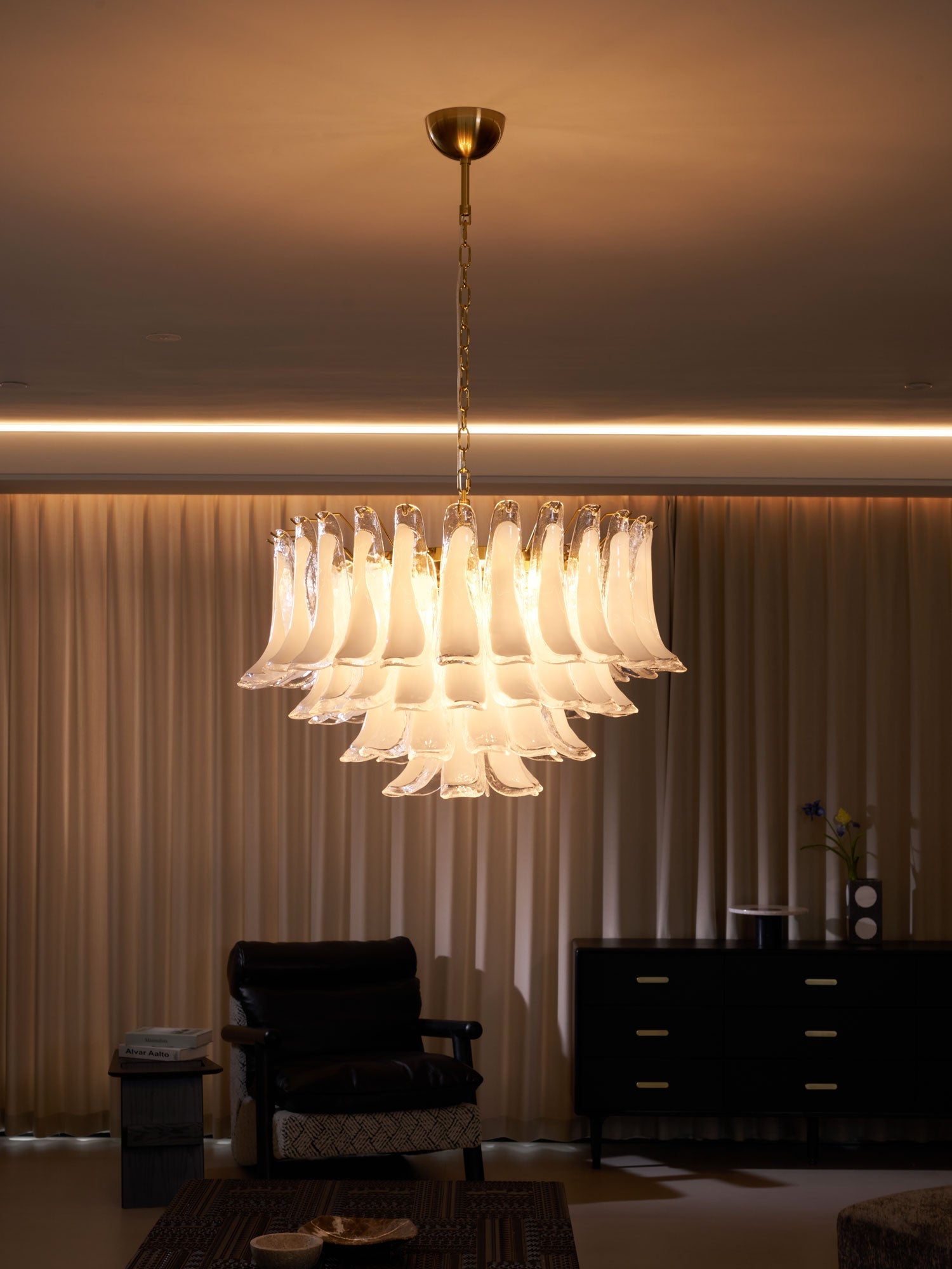 Aurora Chandelier Pink Glass Leaf Layered Floral Glamour - Neutralighting