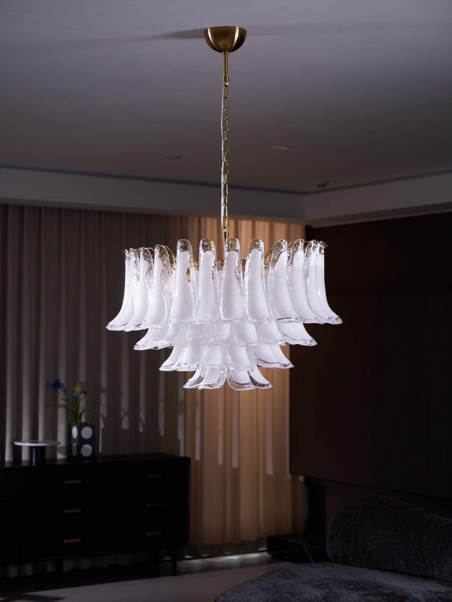 Aurora Chandelier Pink Glass Leaf Layered Floral Glamour - Neutralighting