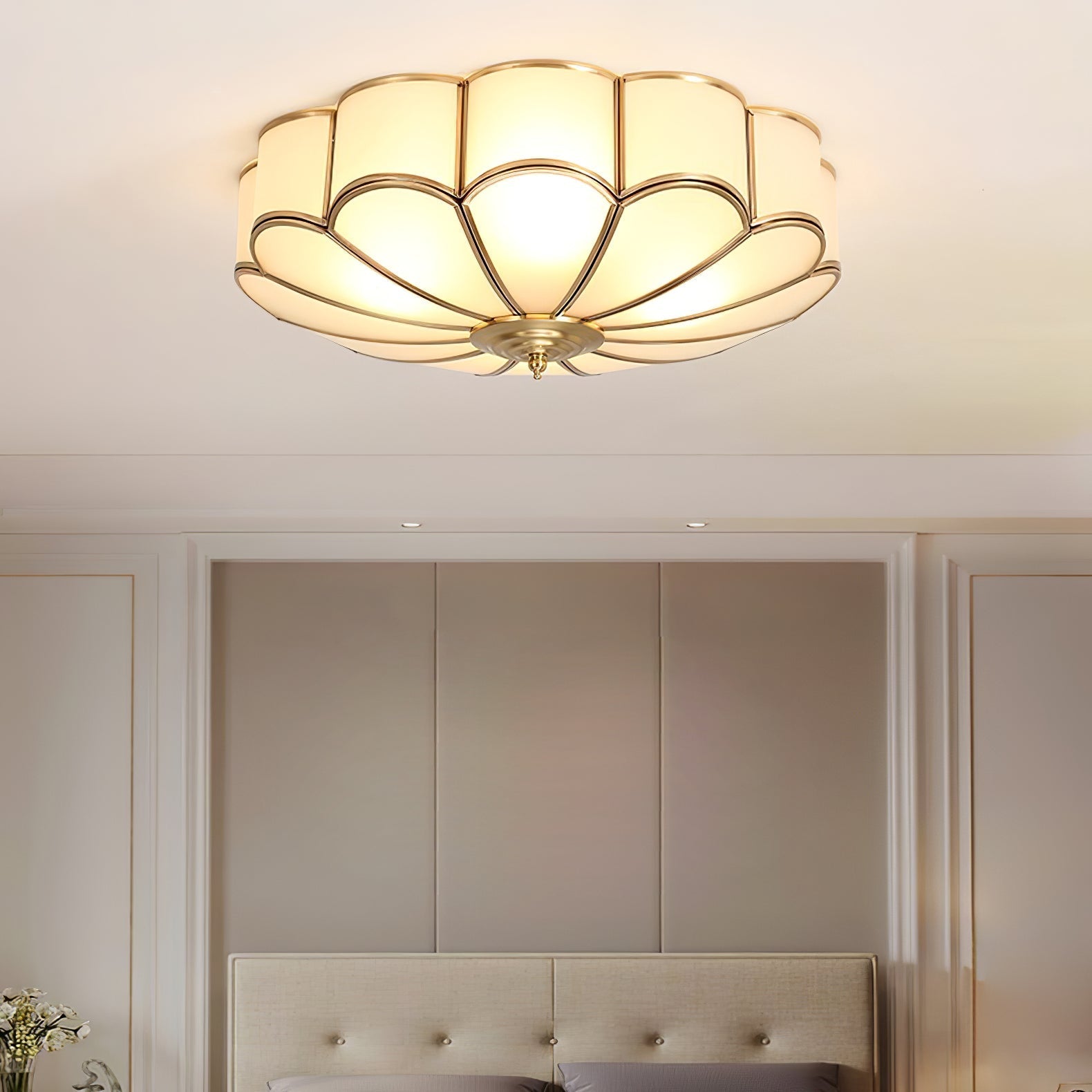 Ulira Ceiling Light Flower Shape Frosted Glass Brass - Neutralighting