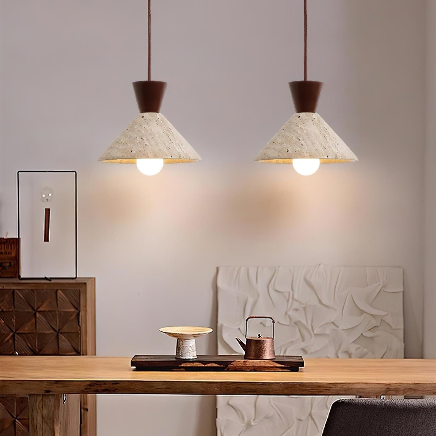 Ritta Travertine Pendant Lamp Hat Shape - Neutralighting