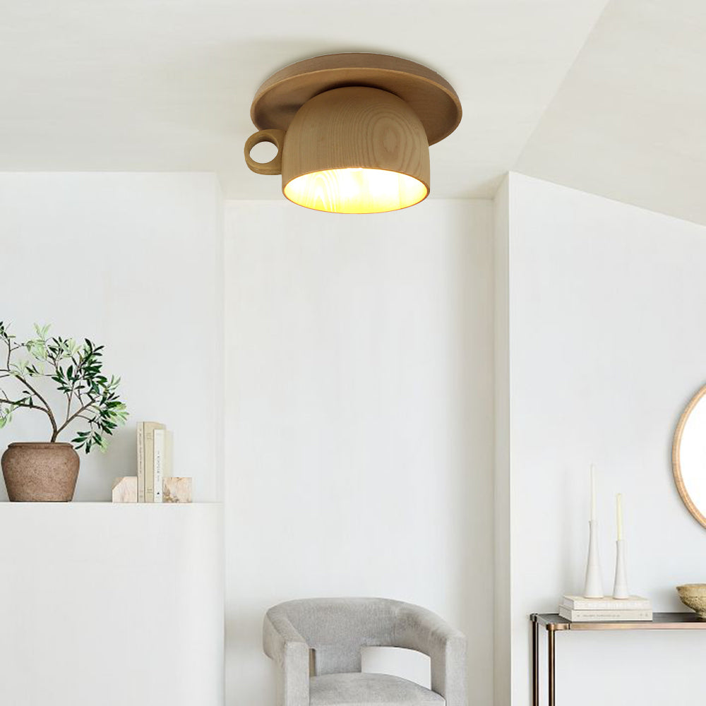 Arisha Modern Wood Cup Flush Mount Ceiling Light Bedroom - Neutralighting