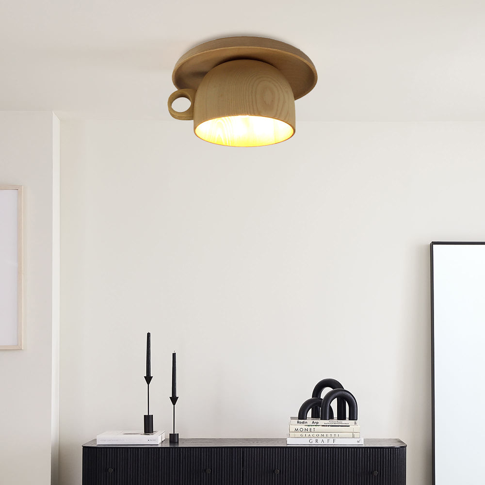 Arisha Modern Wood Cup Flush Mount Ceiling Light Bedroom - Neutralighting