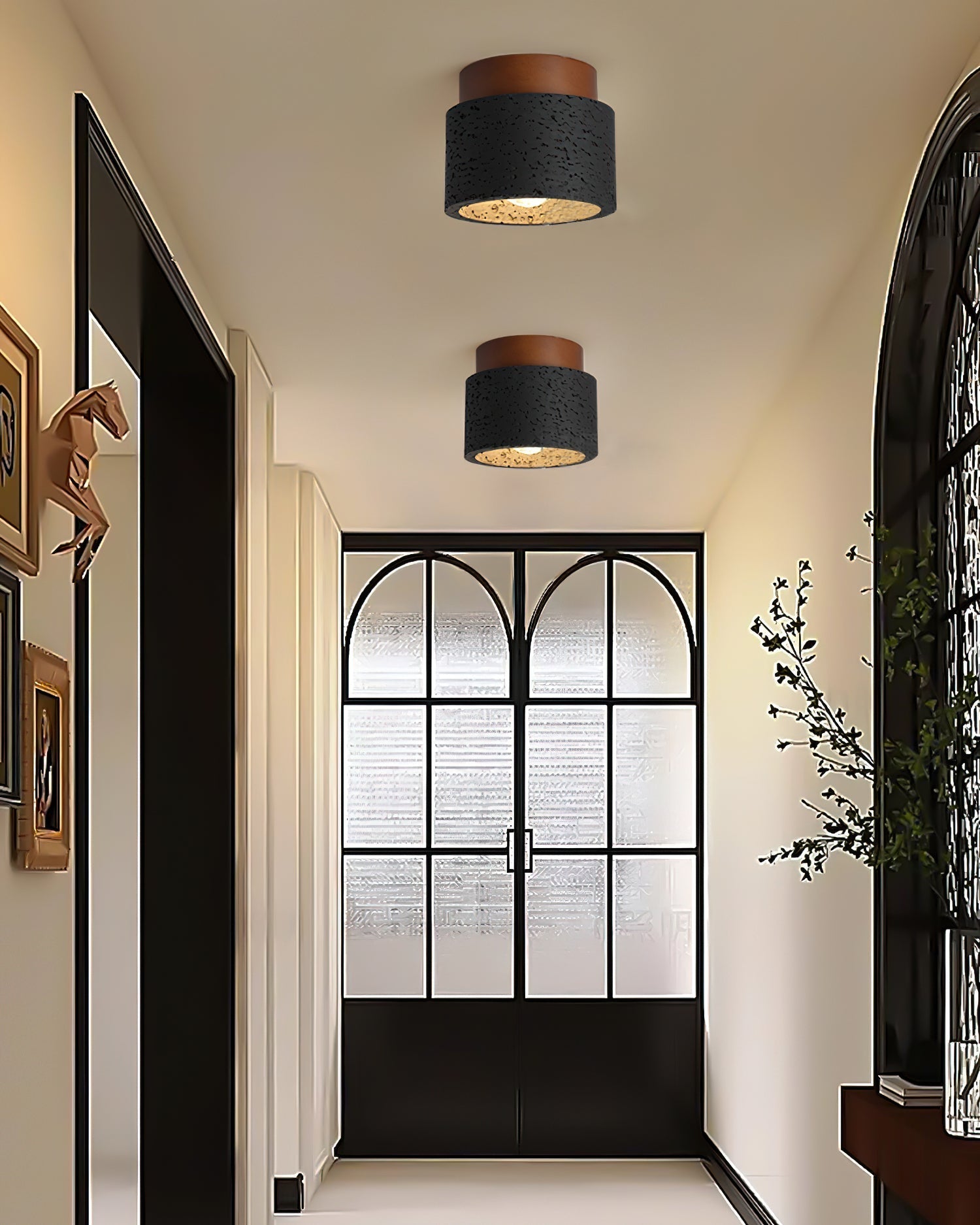 Ritta Sqaure&Round Ceiling Light Black& Yellow Travertine - Neutralighting