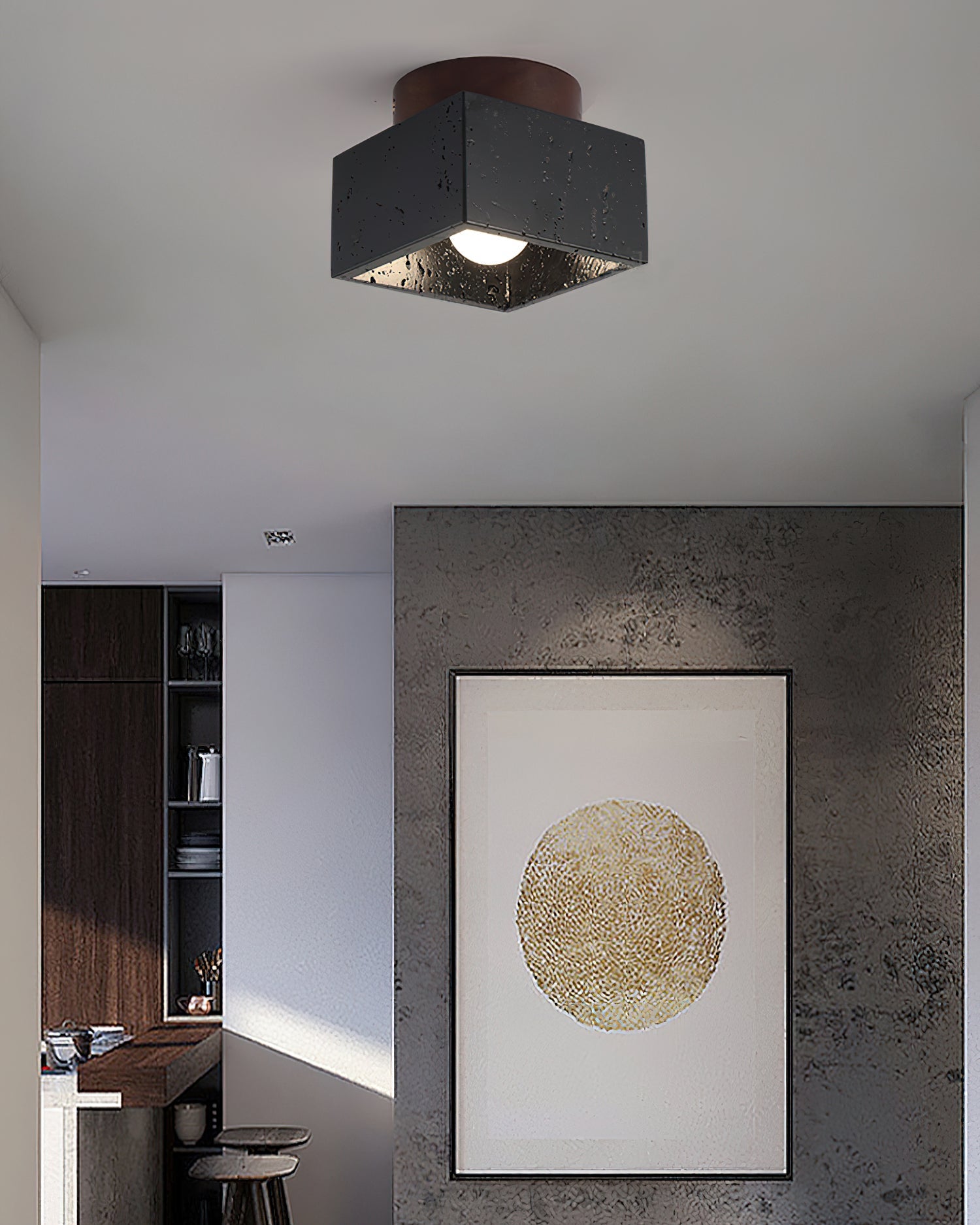 Ritta Sqaure&Round Ceiling Light Black& Yellow Travertine - Neutralighting