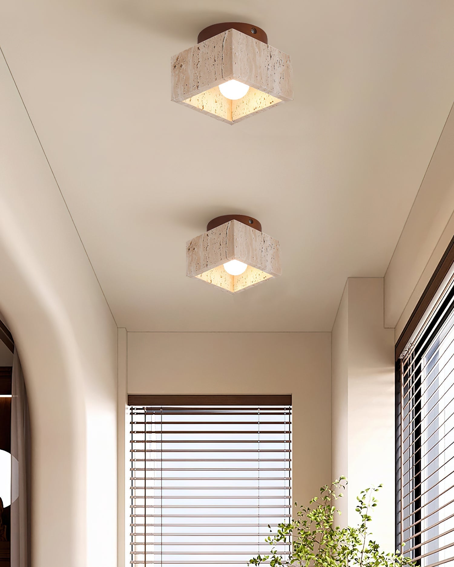 Ritta Sqaure&Round Ceiling Light Black& Yellow Travertine - Neutralighting