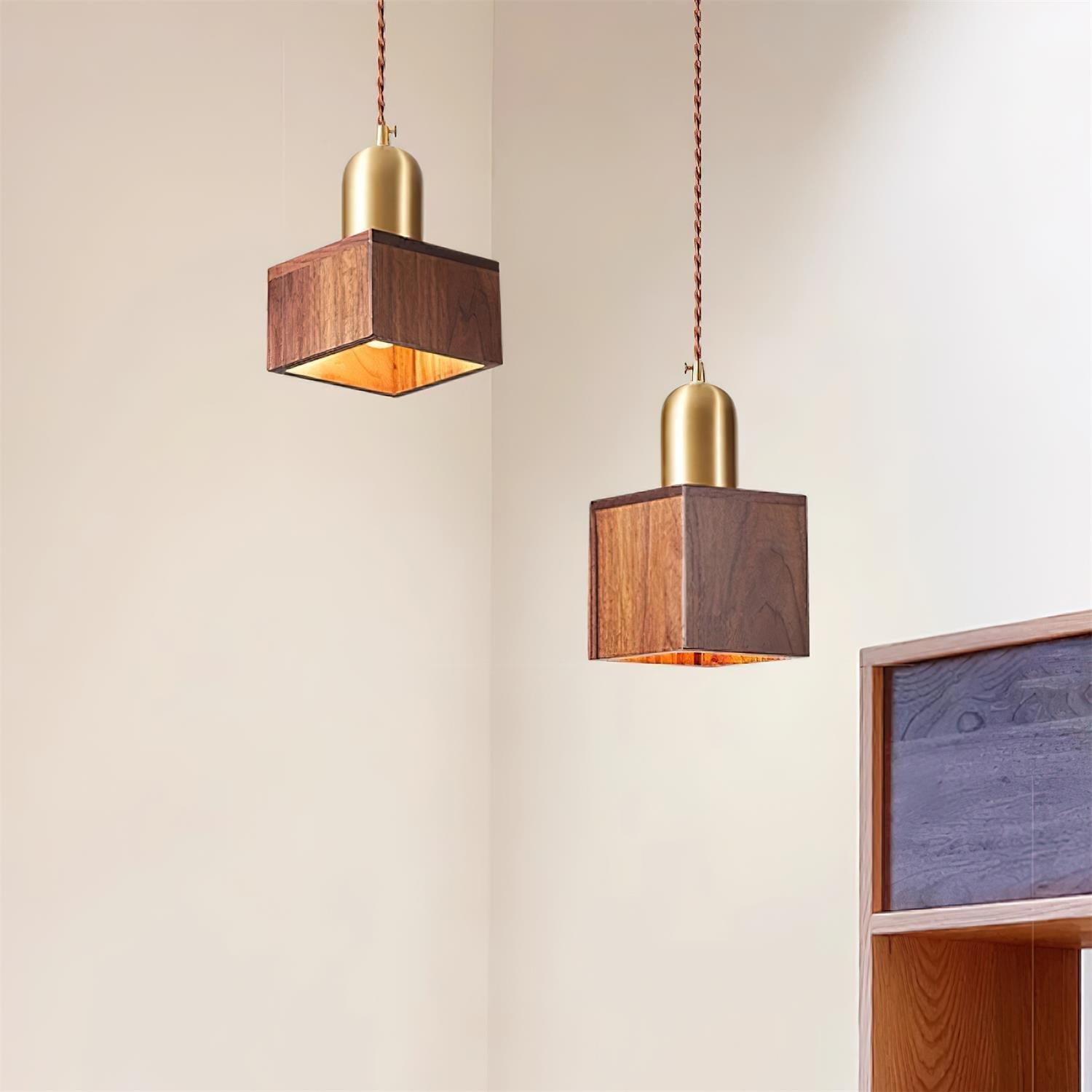 Wood Pendant Lamp Assorted Shapes in Solid Wood and Brass - Neutralighting