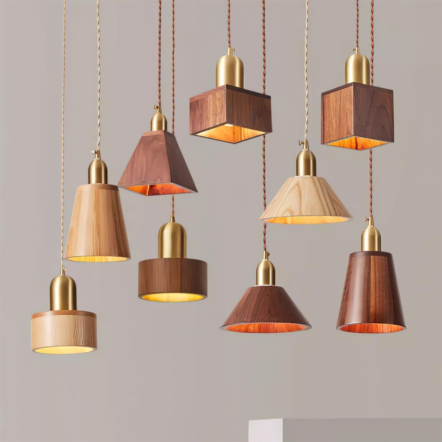 Wood Pendant Lamp Assorted Shapes in Solid Wood and Brass - Neutralighting