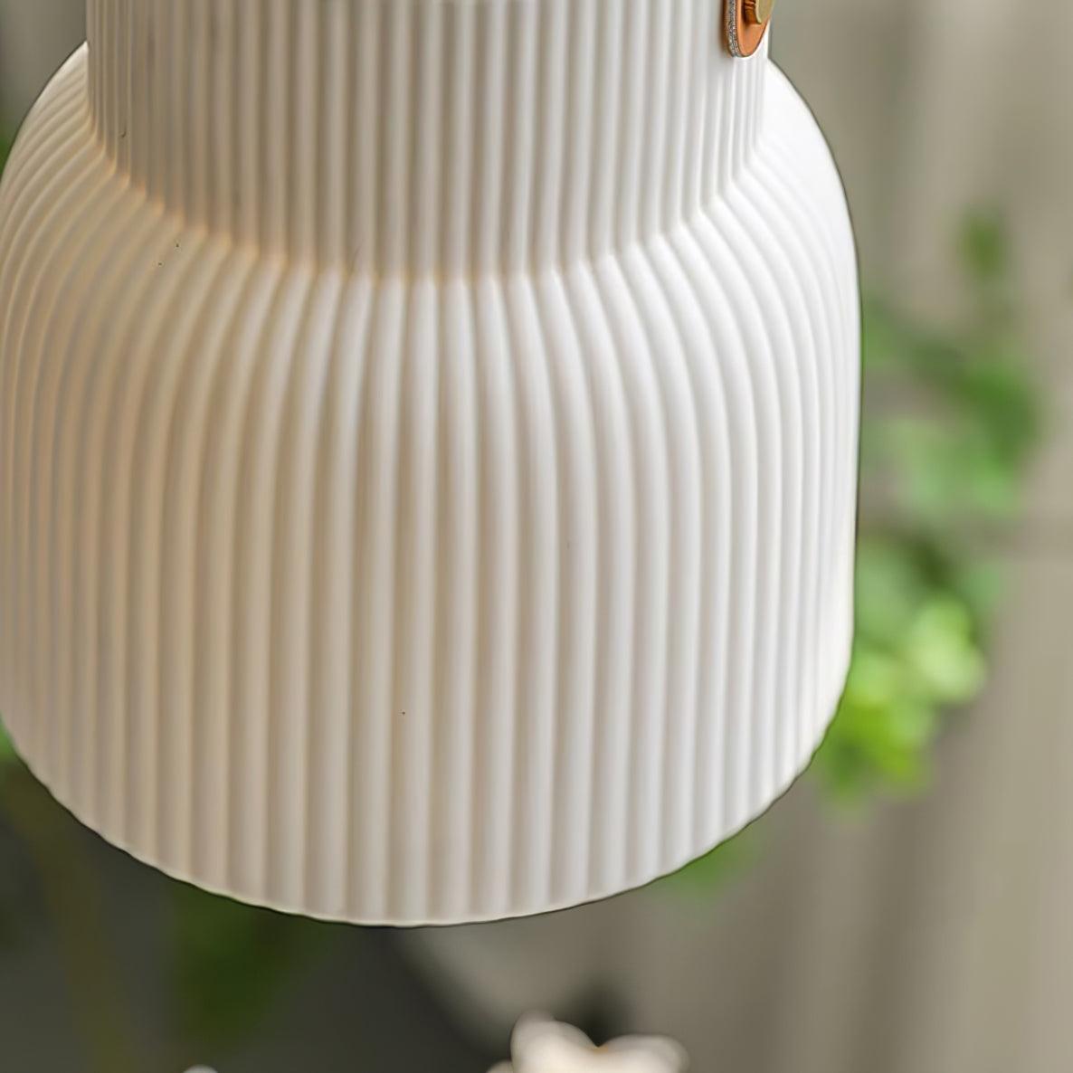 Pendant Lamp Ceramic Ribbed Shade Brass Leather Strap Modern - Neutralighting