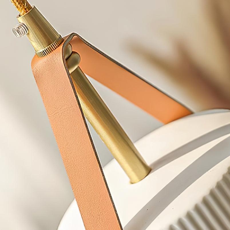 Pendant Lamp Ceramic Ribbed Shade Brass Leather Strap Modern - Neutralighting