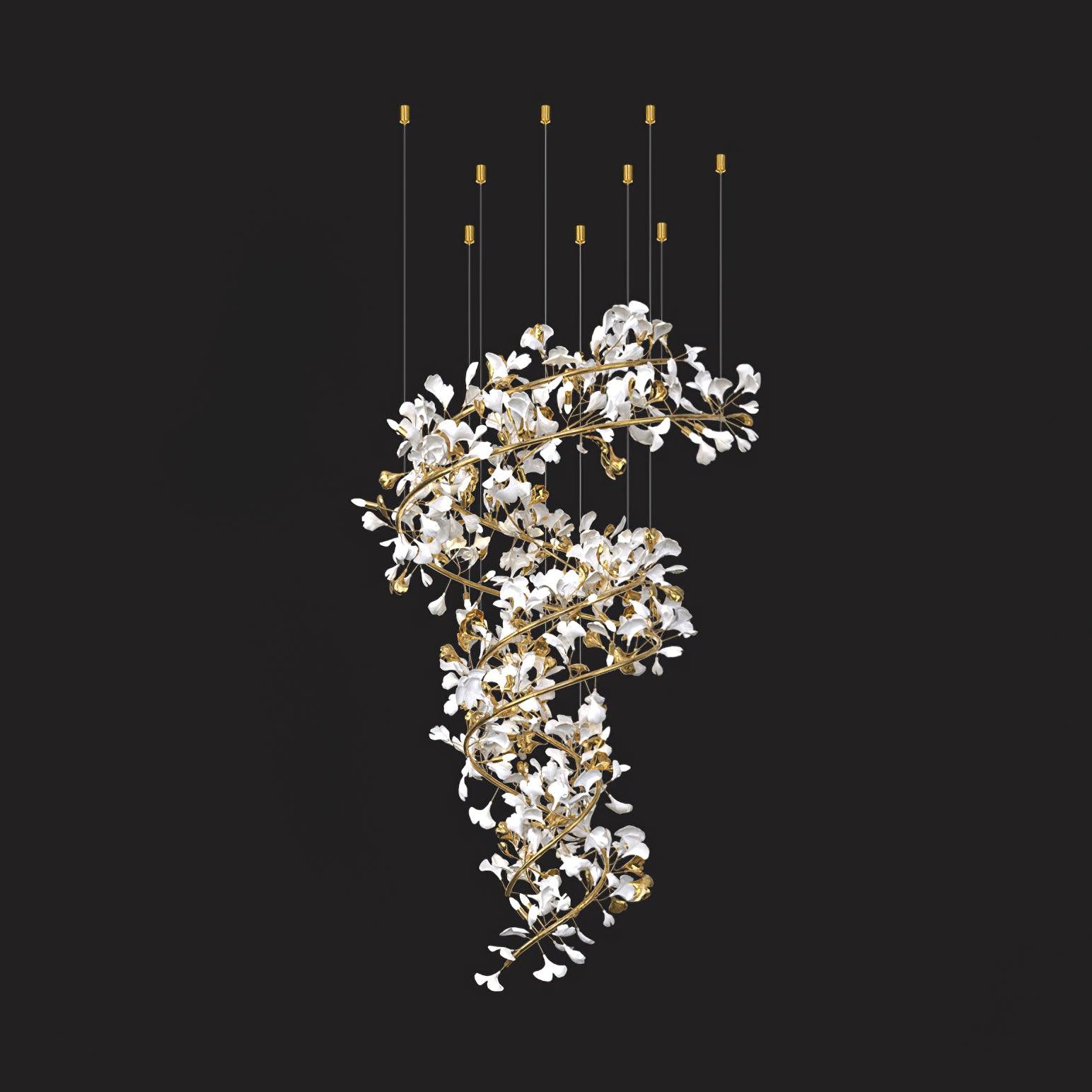 Olivia Modern Gold Staircase Chandelier, Metal & Ceramic - Neutralighting