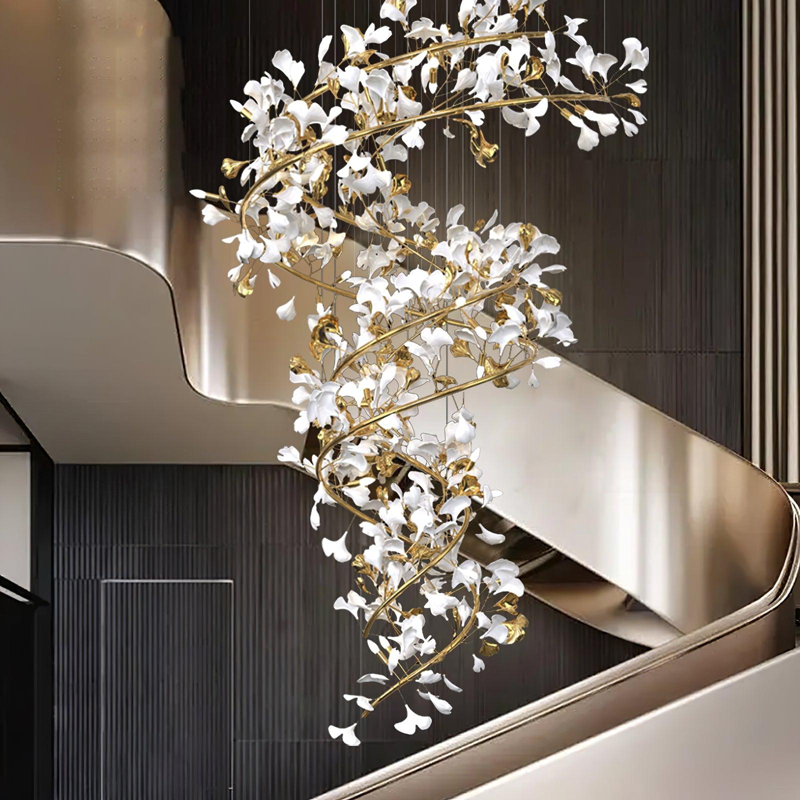 Olivia Modern Gold Staircase Chandelier, Metal & Ceramic - Neutralighting