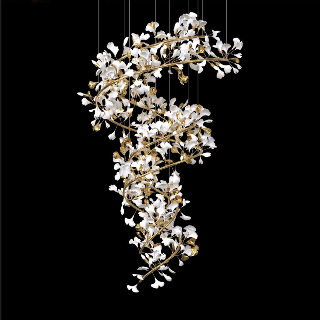 Olivia Modern Gold Staircase Chandelier, Metal & Ceramic - Neutralighting